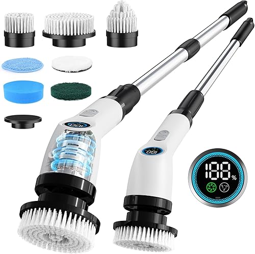 Limpiador eléctrico giratorio para baño de limpieza cepillo limpiador de ducha, limpiador eléctrico inalámbrico para baldosas de bañera y piso