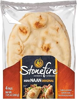 Stonefire Tandoor Baked Mini Naan, 7.05 oz 4-Pack - Authentic Hand-Stretched Flatbread with Buttermilk, Eggs & Ghee
