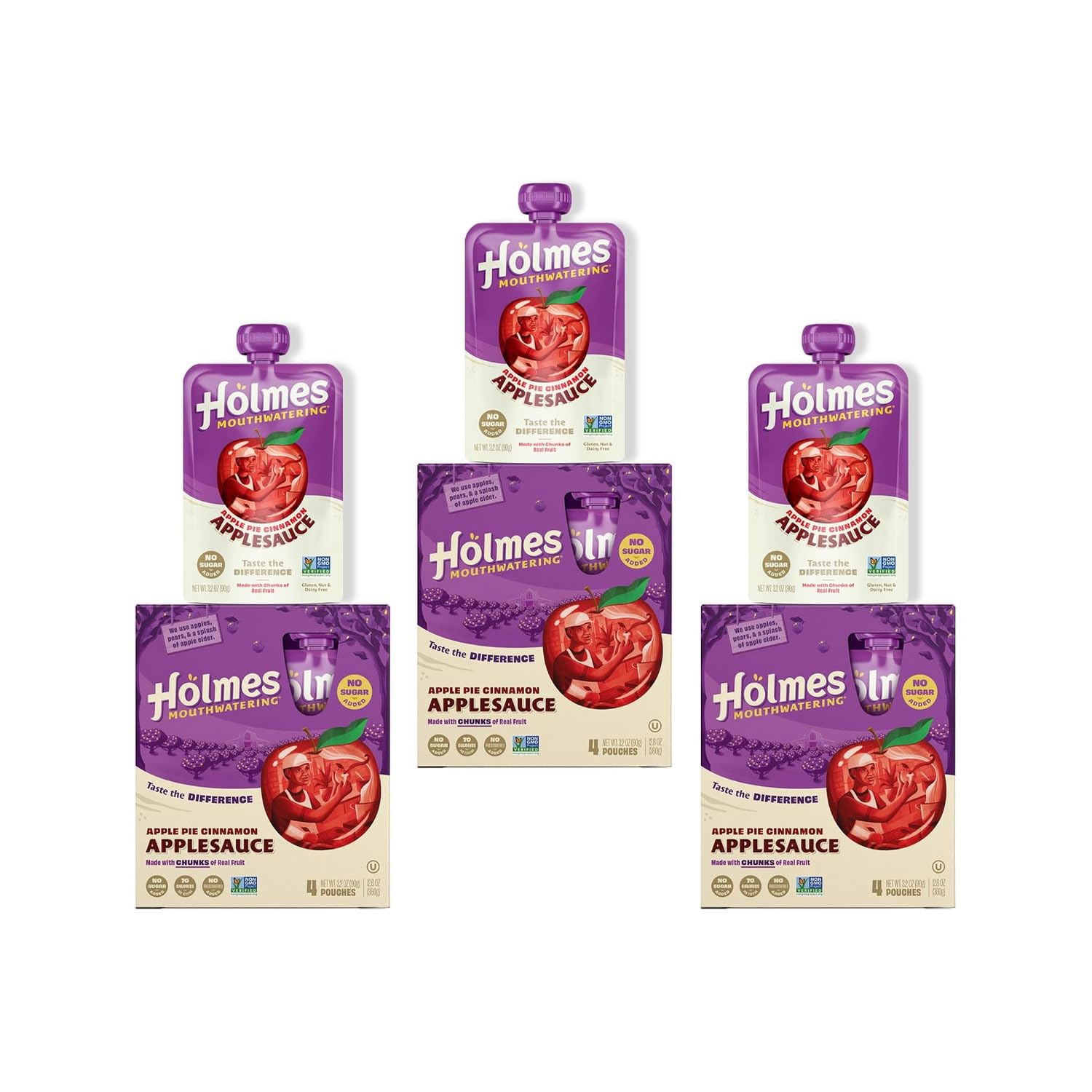 Holmes Mouthwatering Applesauce Squeeze Pouch, Organic Strawberry Applesauce Pouches with Real Chunks of Fruit, No Artificial Flavors Fruit Snack (Strawberry Peach, 24 Pack of 3.2 oz)