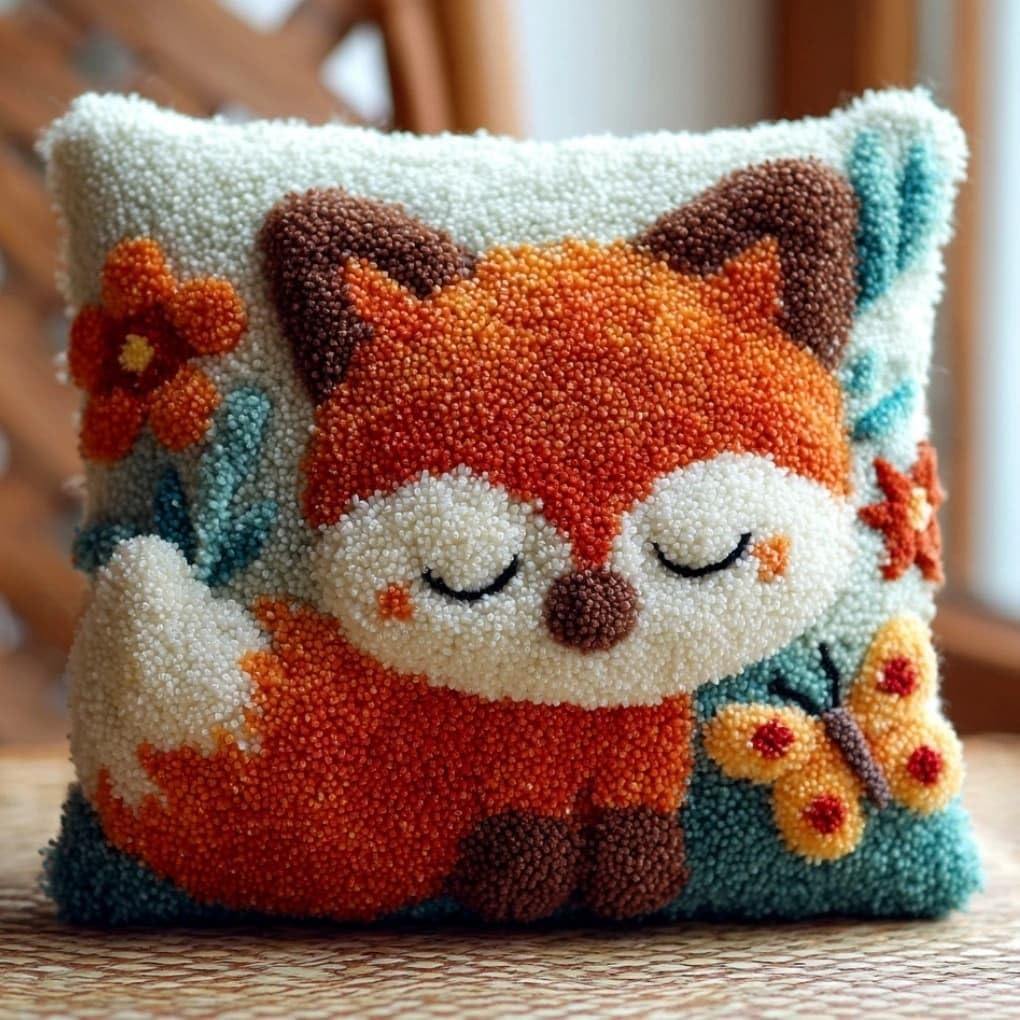 AxiangziK Latch Hook Cushion Kit,Fox DIY Throw Pillow Cover 43X43Cm