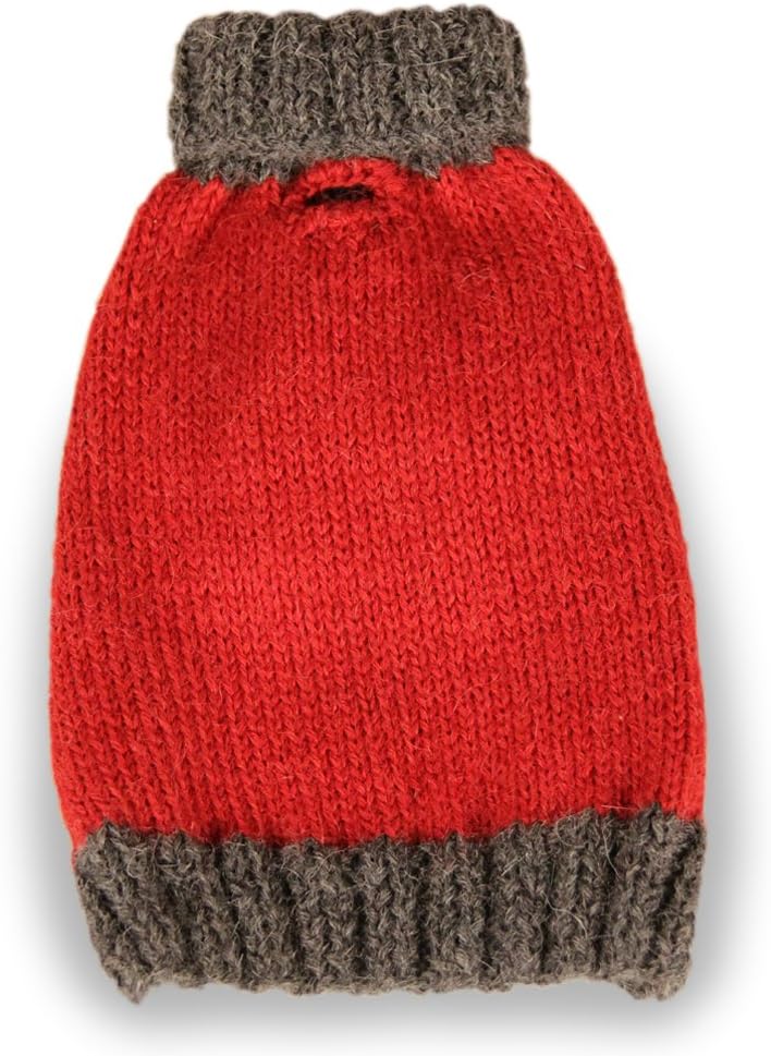 Turtleneck Dog Sweater: Gray and Red Hand-Knit Sweater Made from 100% Soft Alpaca (Medium)