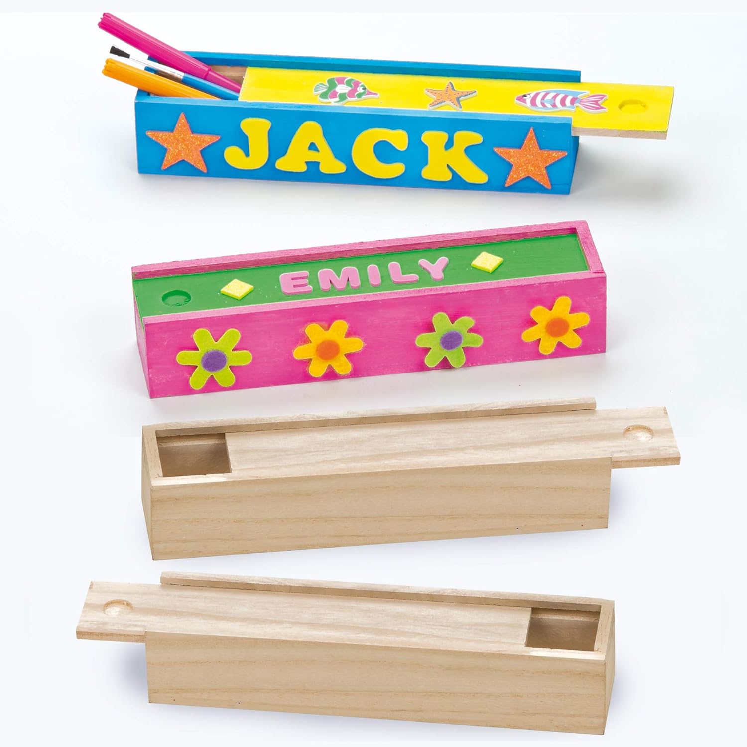 Baker Ross EC1247 Wooden Pencil Boxes (Box of 4) Plain Wood Pencil Boxes For Kids To Decorate
