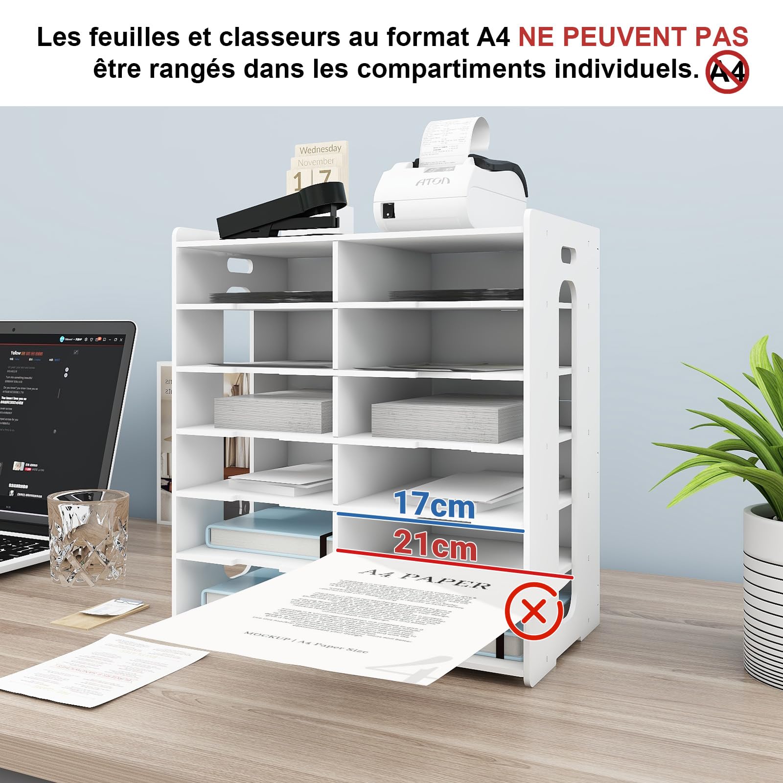 PUNCIA 12 Compartiments de Taille A5 Organisateur de Facture en PVC | Bac à Courrier Boite Rangement Administratif Boîte de Fourniture Cahier de Compte Banette de Ticket Billet pour Bureau Maison