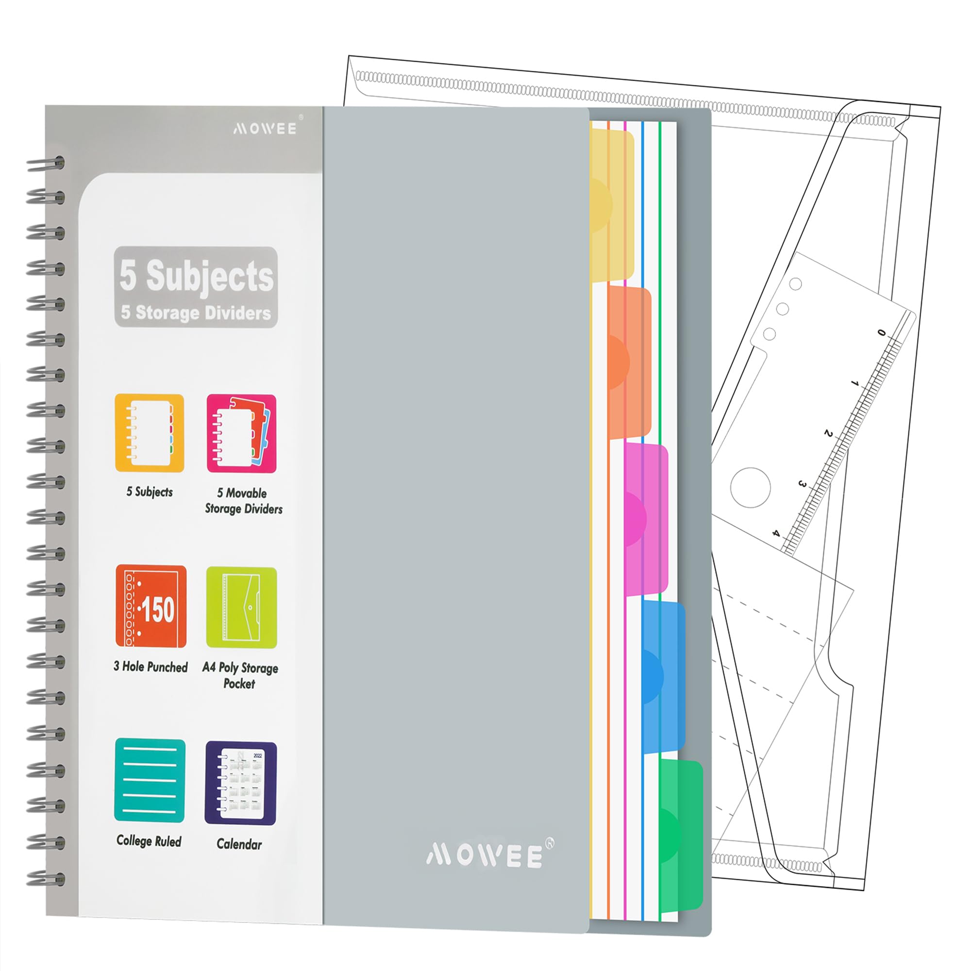 Amazon.com : MOWEE 5 Subject Notebook - Spiral Notebook