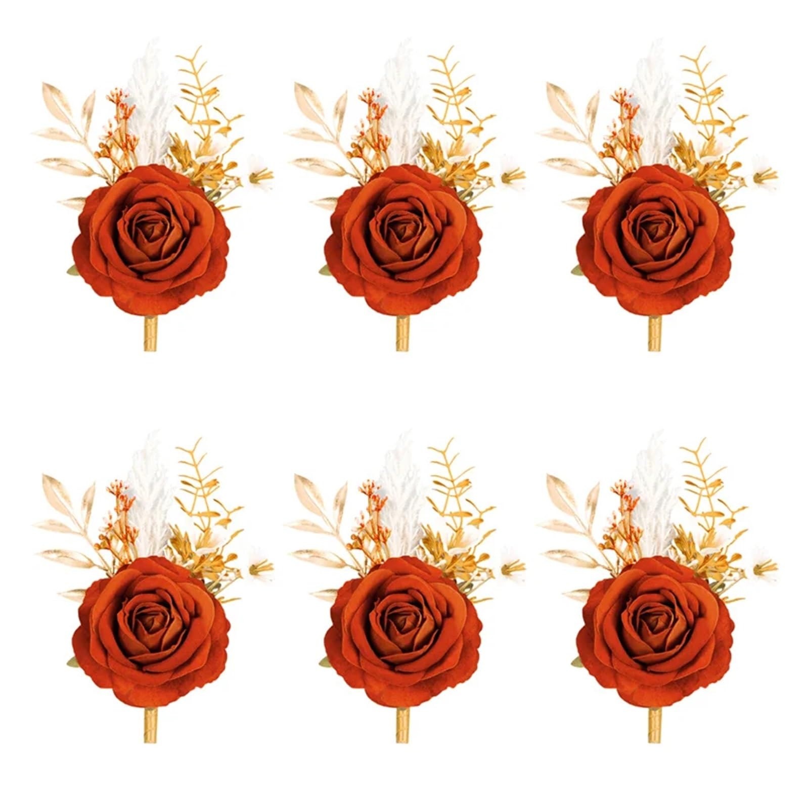 Hzomif Boho Artificial Flower Wedding Corsage Burnt Orange Boutonniere Groom Best Man Groomsmen Artificial Flowers for Wedding Ceremony Fall Vintage Rustic Marriage Prom(Yellow)