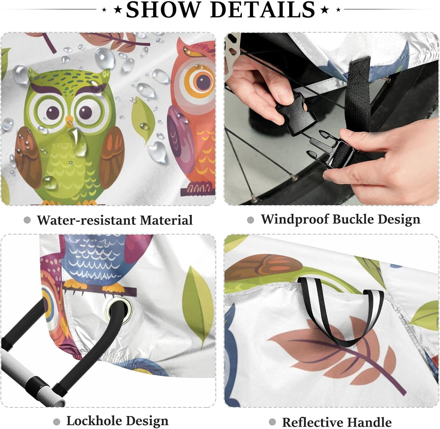 ALAZA Cartoon Owl Leaves Bike Cover Waterproof Outdoor Ebike Bicycle Covers Tarp Protection for 1/2 Bikes, Sun UV Dust Wind Proof
