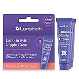 Lansinoh Lanolin Nipple Cream Safe for Breastfeeding Baby, 100% Natural Nipple Butter, Breastfeeding Essentials for Postpartum Moms, 3 Mini Tubes, Each 0.25 Ounces