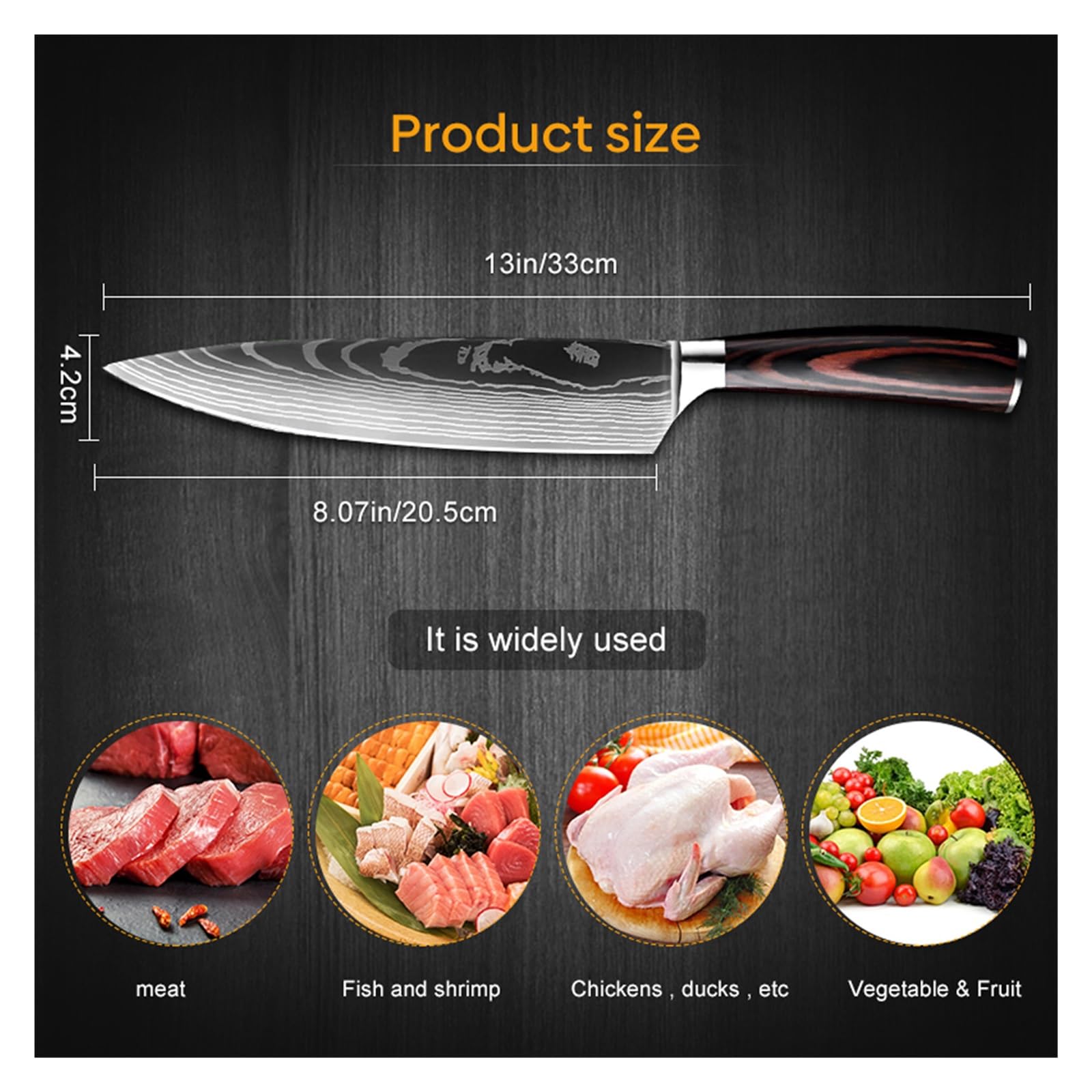 Nóż kuchenny Nóż do mięsa Nóż szefa kuchni Nóż Santoku do owoców i warzyw ze stali nierdzewnej Nóż kuchenny ze wzorem damasceńskim
