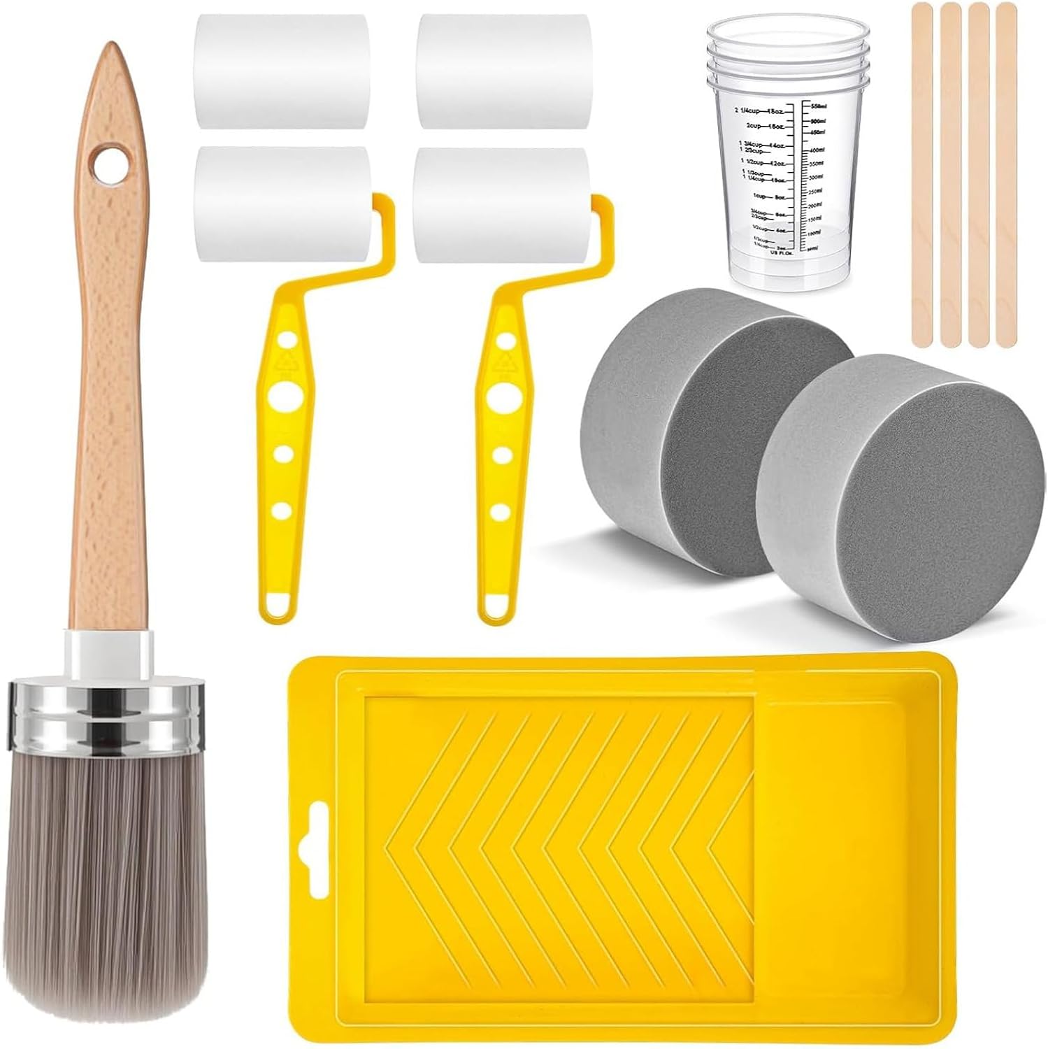 Multipurpose 18 Pieces Paint Brush Roller Essential Painting Tools Supplies Set for Home Improvements and Hand Paint Brush and Roller Set
