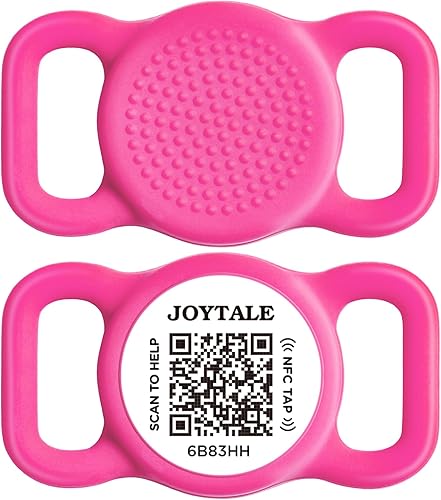 Joytale No requiere aplicación Placa de identificación silenciosa de silicona con código QR, etiquetas de perro deslizables para collares o chaleco