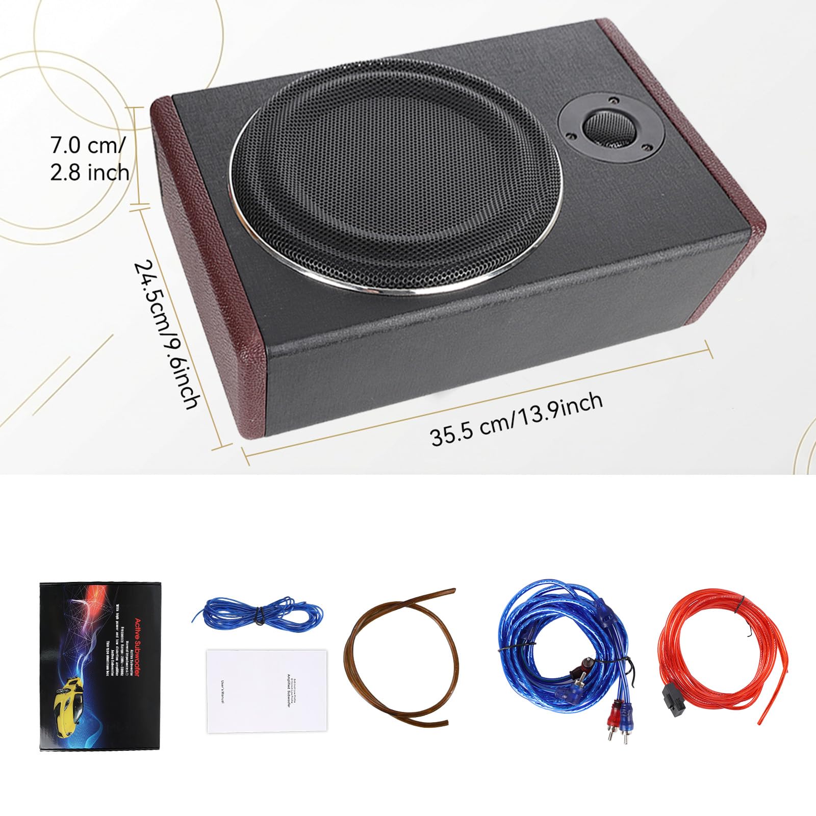 OiLiehu Untersitz Auto Subwoofer 600W, 8" Schlanker Auto Subwoofer mit Stereo-Surround-Sound, Bassverstärkung, Integrierter Audioverstärker, Plug-and-Play