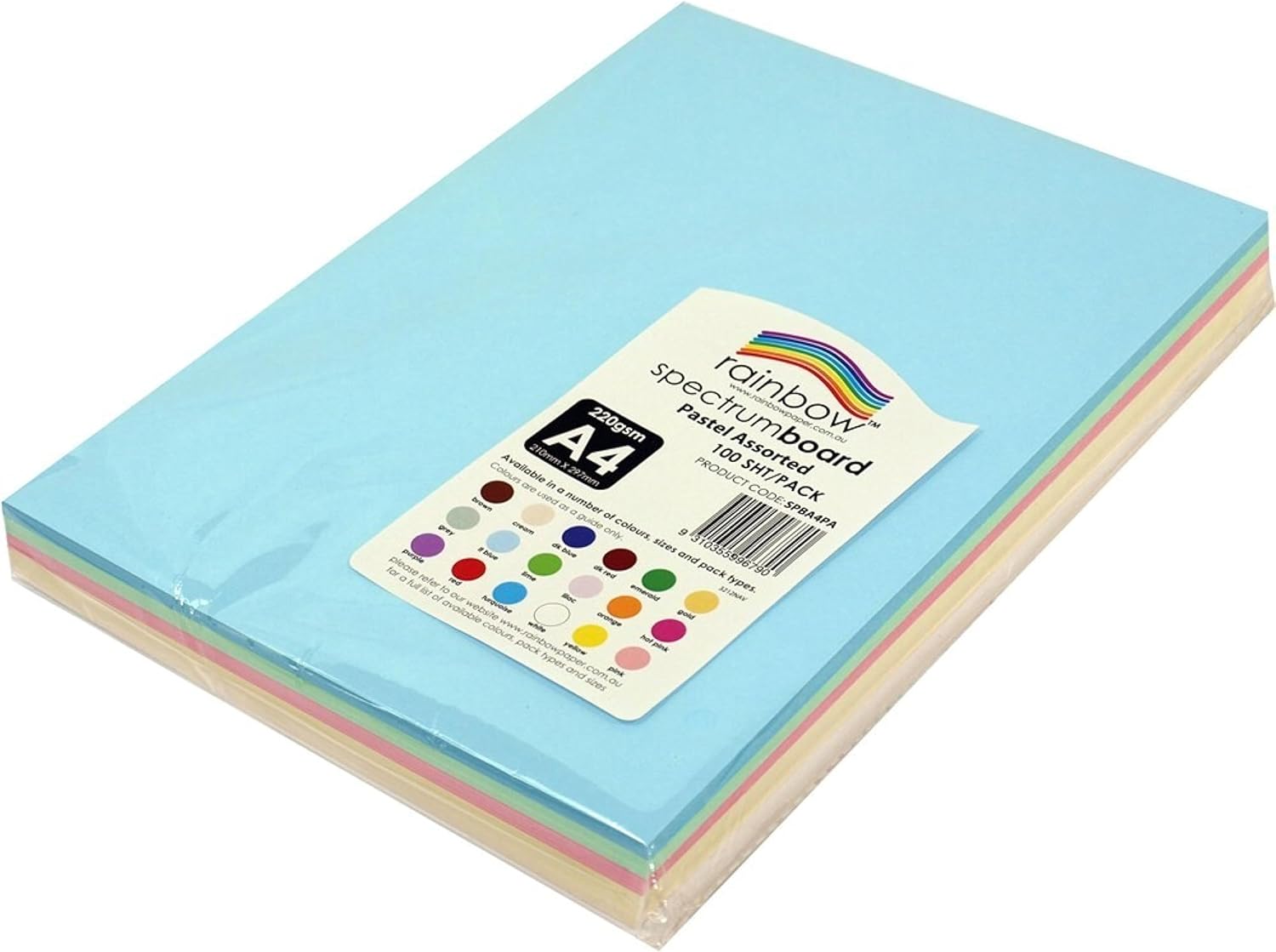 Rainbow A4 Pastel Variety Cardboard 100 Sheets, Assorted