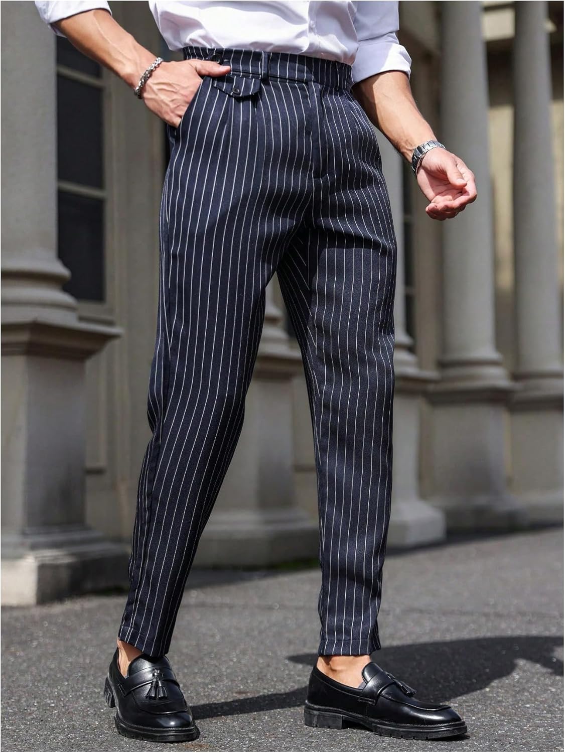 GORGLITTER Men's Striped Dress Pants Slacks Slim Fit Business Work Suit Long Trousers (Size Up, Runs Small) - Image 3