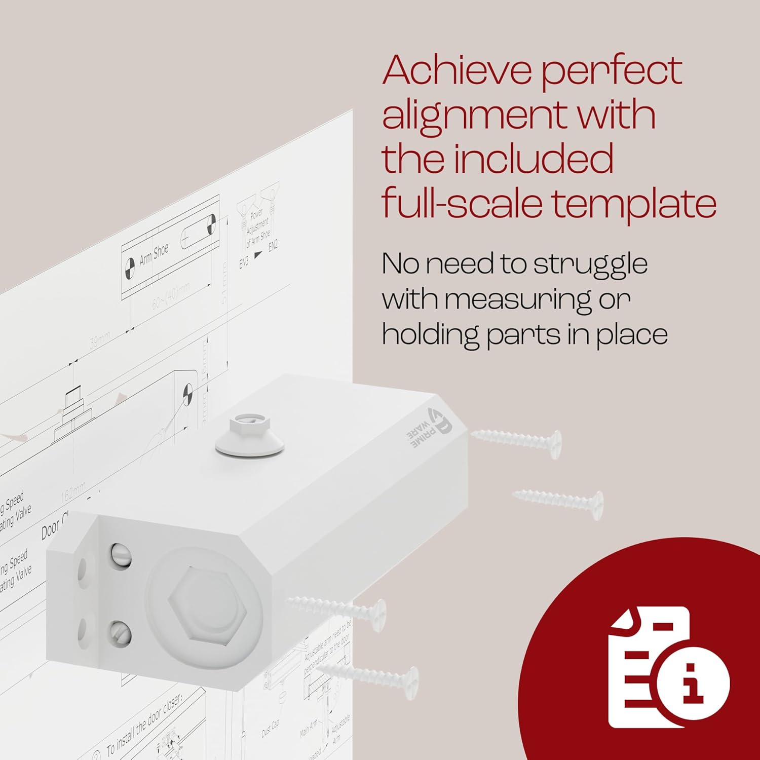 PrimeWare DC-300 Automatic Adjustable Door Closers for Home | Soft Close, No Slam | Residential and Commercial Door Closer | Level 3 | for Doors Weighing 90-140 lbs | Hydraulic Door Spring - White