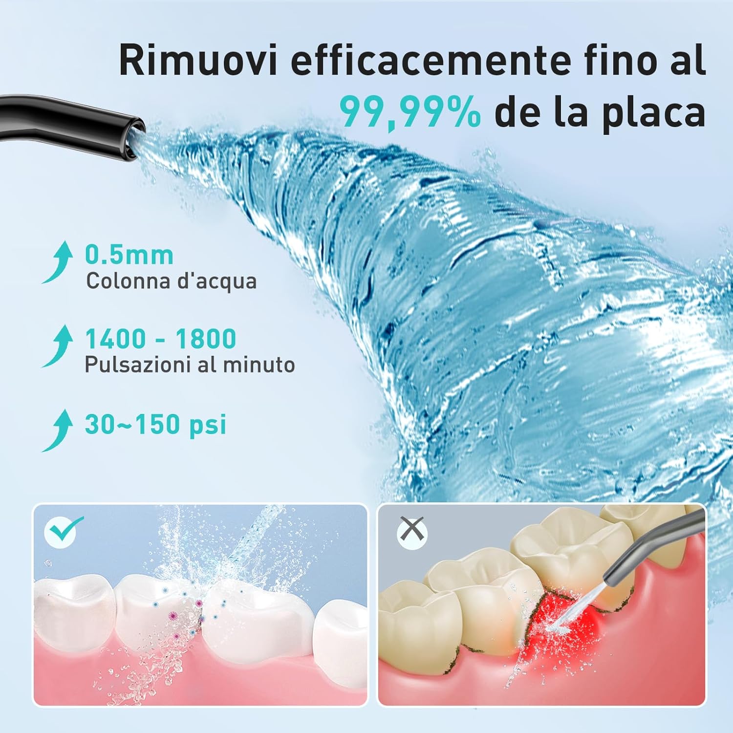 COSLUS Idropulsore Dentale Portatile: 300ml Irrigatore Orale Senza Fili, 4 Modalità Idropulsore Dentale, Vincitore del Test 30 Giorni, Facile da Usare, IPX7 Impermeabile, Nero - Immagine 2