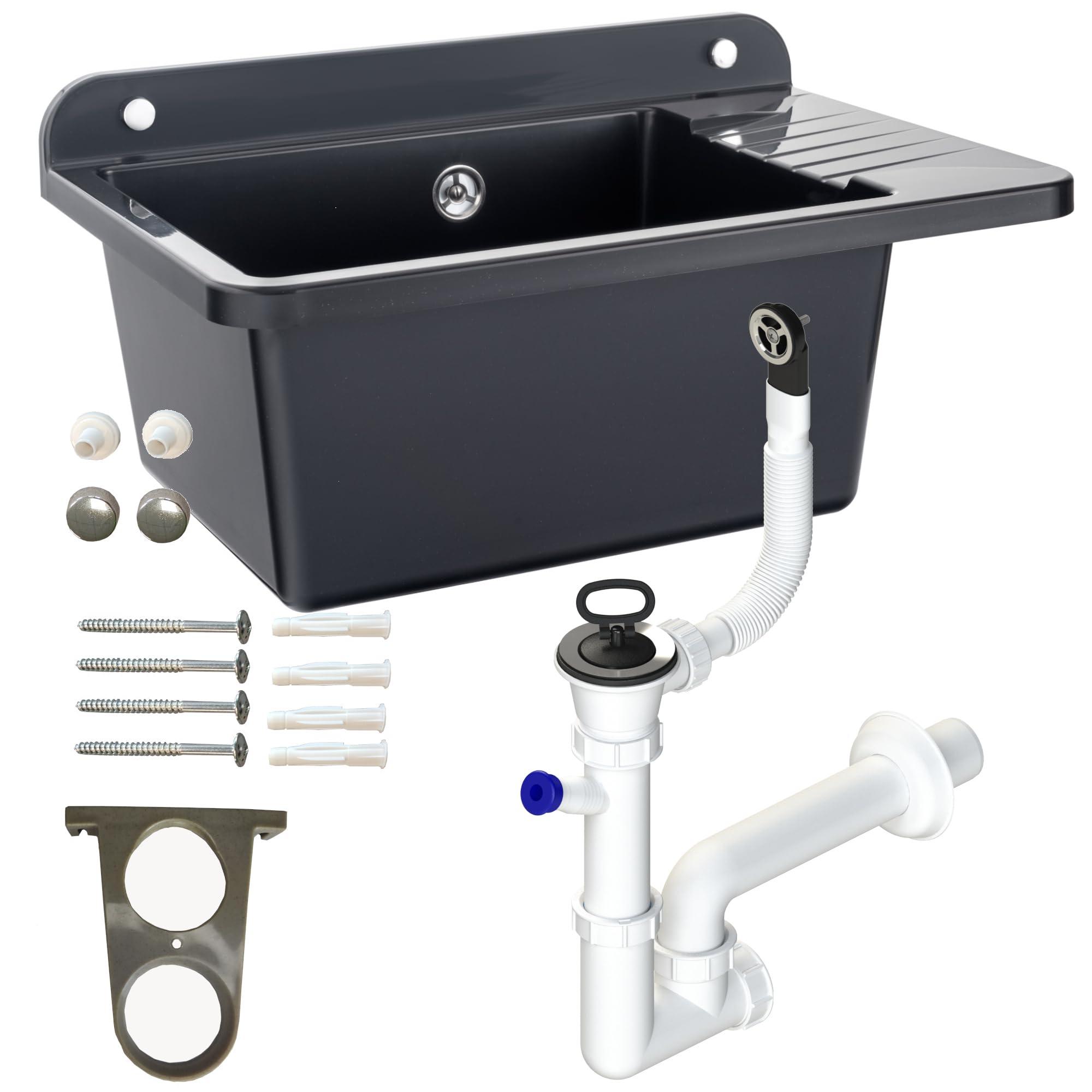 botle Lavabo con sifón fregadero de plástico negro granito color, 50 cm de longitud colgar instalación de agua cocina baño resistente