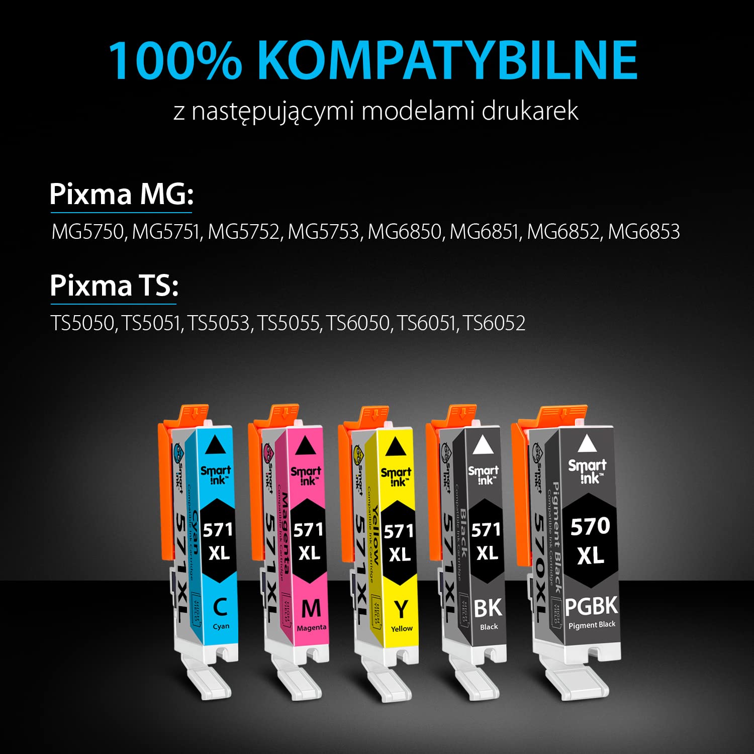 Smart Ink Kompatybilne wkłady atramentowe jako zamiennik do Canon PGI 570XL CLI 571XL 570 571 XL (PGBK & BK/C/M/Y) do użytku z Pixma MG5750 5751 5753 6850 6851 TS5050 5051 5055 5752 6050 6052 6051