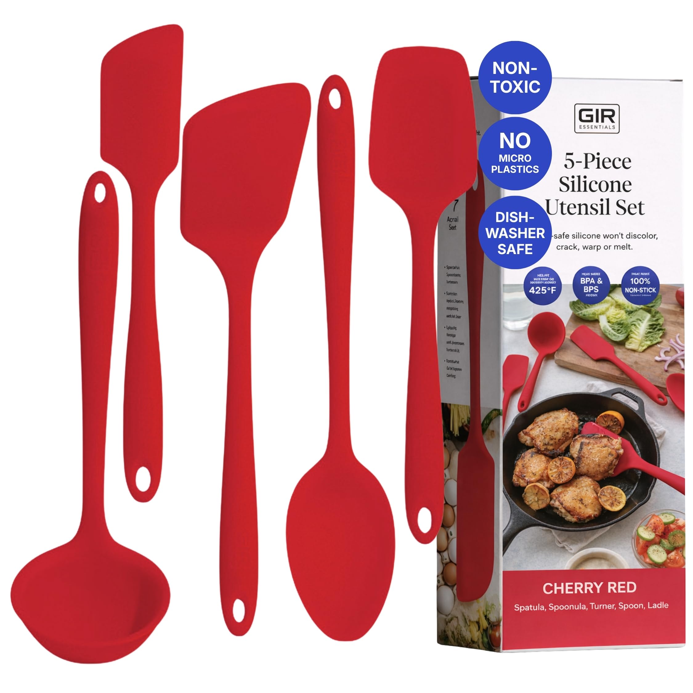 GIR: 5-Piece Silicone Essentials Kitchen Utensils Set – Cherry Red