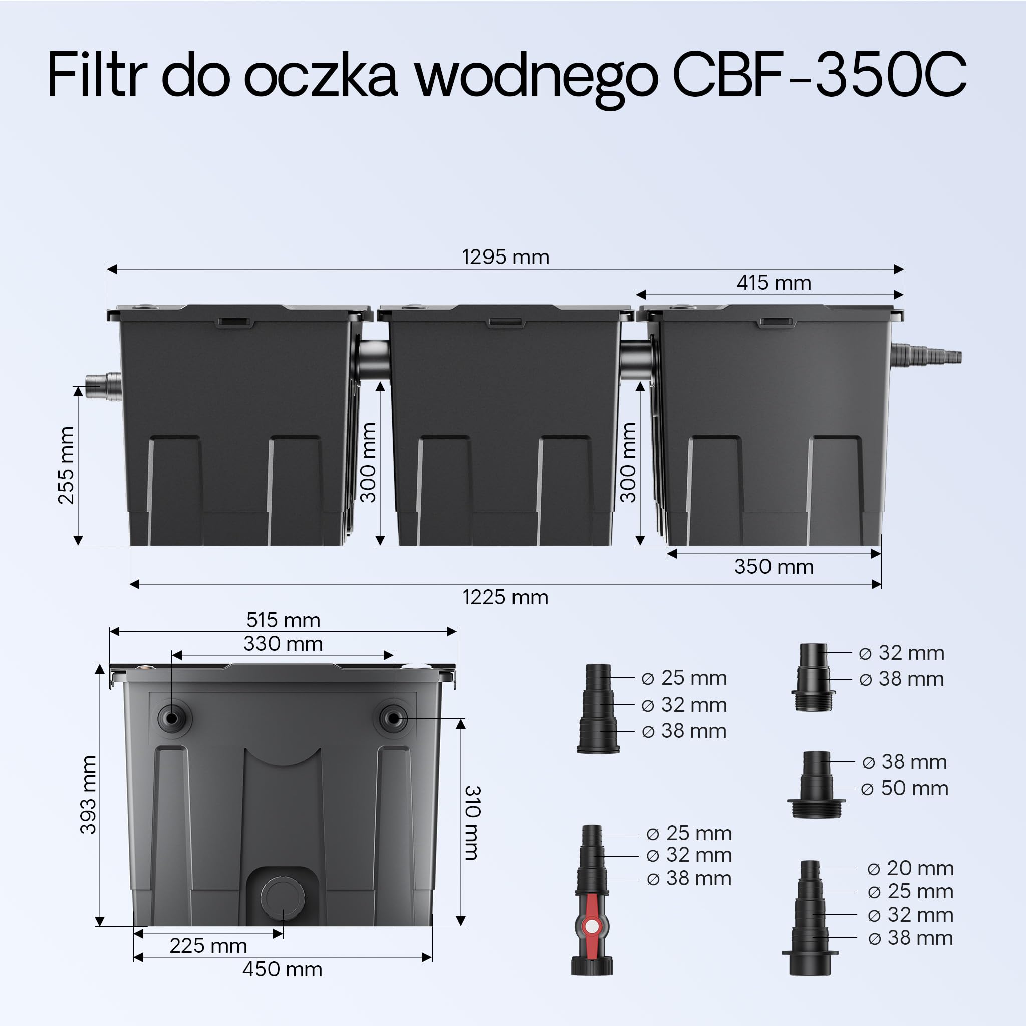 SunSun Kompletny zestaw: CBF-350C filtr do oczka wodnego do 90000 l, filtr do stawu jako filtr przepływowy, NEO10000 SuperECO pompa do oczka wodnego 10000 l/h 80 W, CUV-236, oczyszczacz stawu UVC z