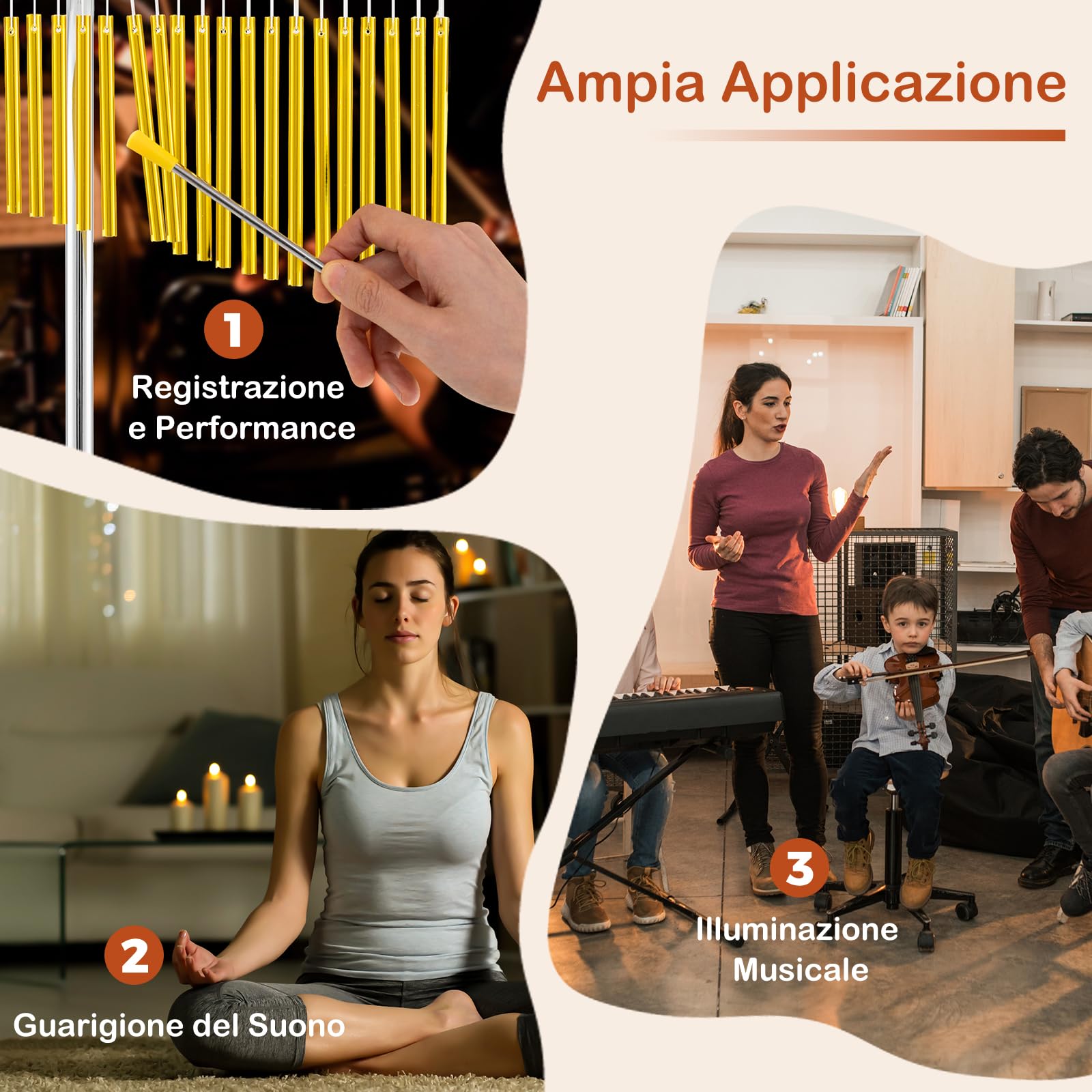 COSTWAY Campane a 36 Barre, Campane Tubolari a Fila Singola con Supporto per Treppiede Pieghevole e Regolabile, Bacchetta e Borsa da Trasporto, Strumento a Percussione Portatile per Adulti