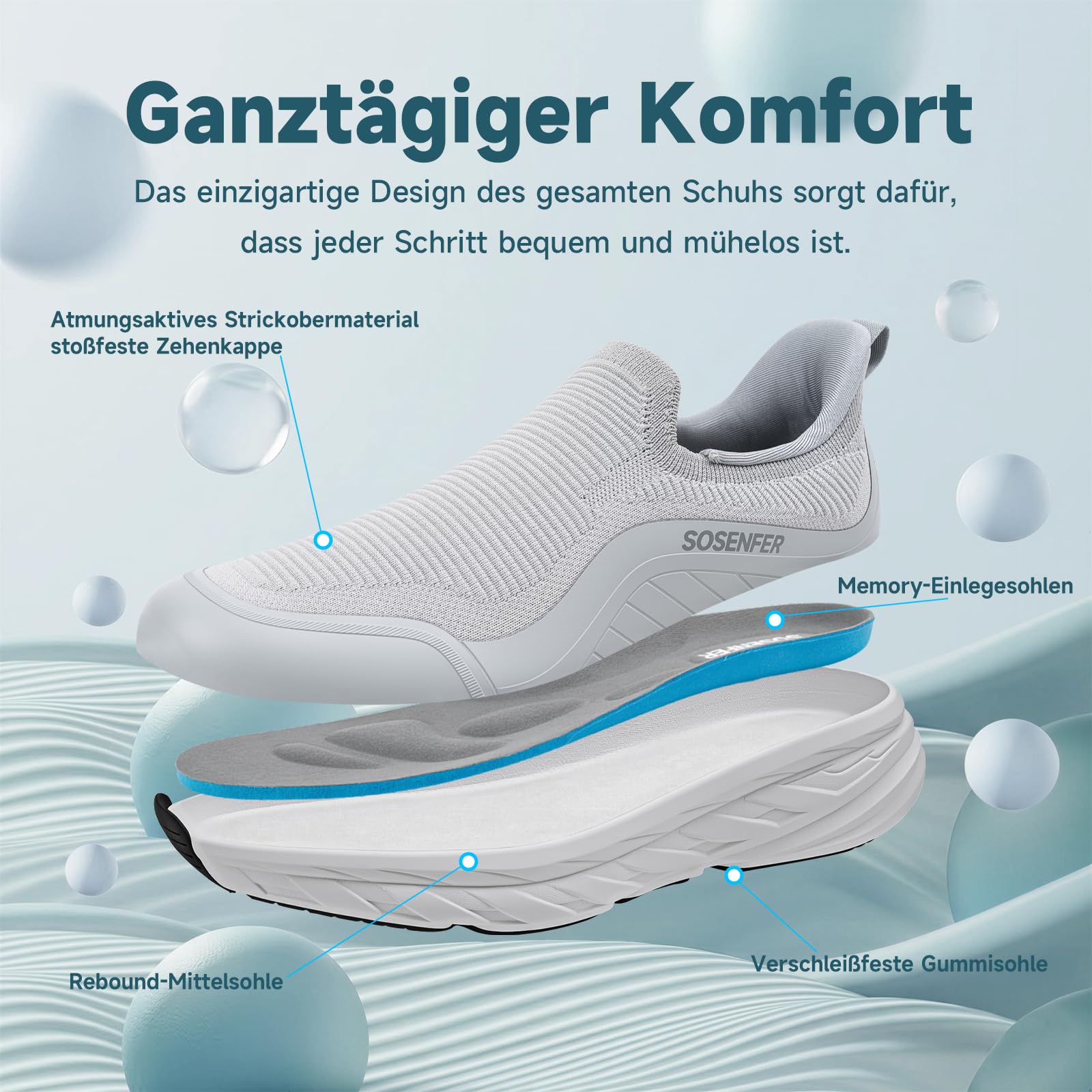 Sosenfer Męskie buty trekkingowe, wsuwane, bez sznurowadeł, oddychające, wolne ręce, lekkie buty do biegania po ulicy, rozm. 40-46