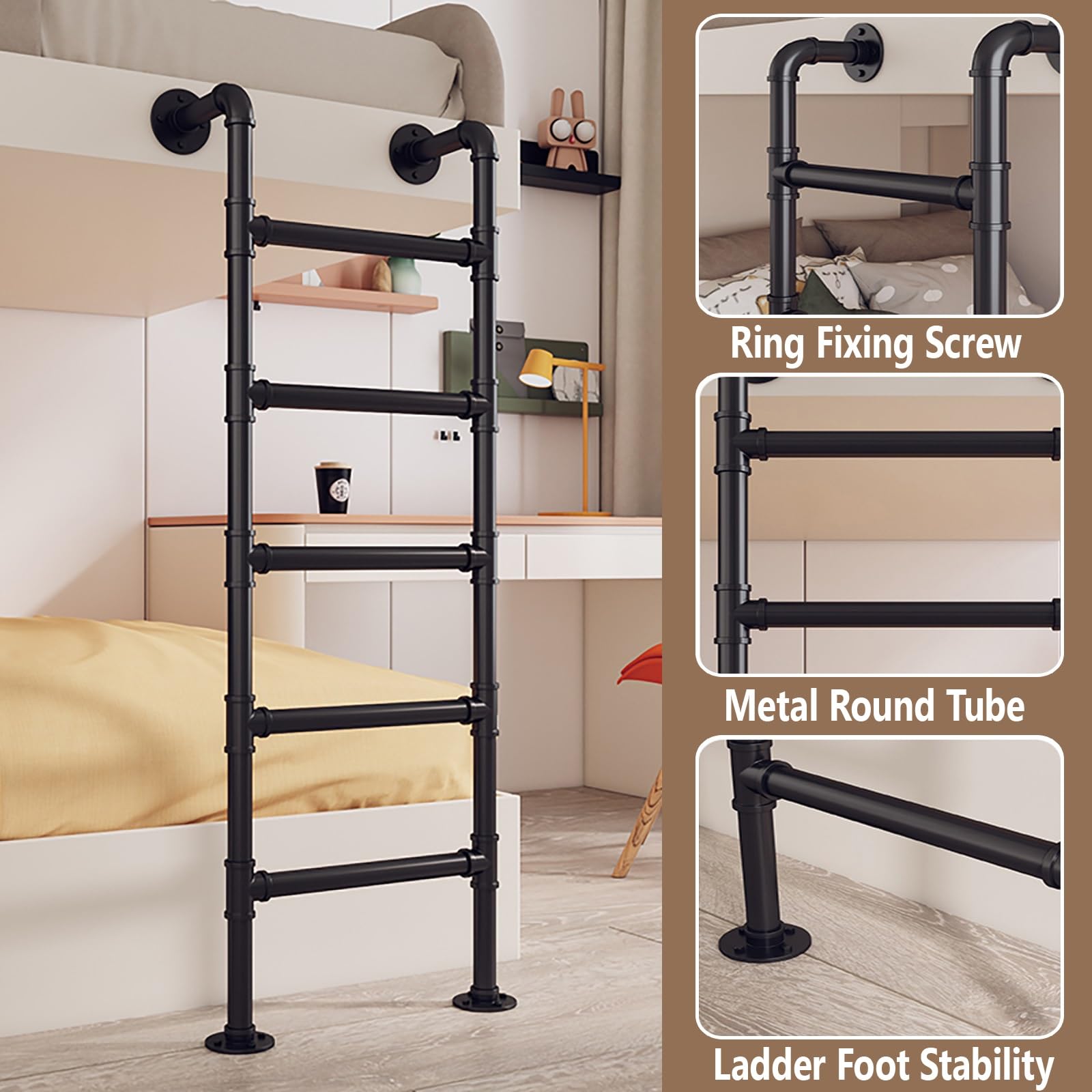 Wandmontierte Metall Dachbodenleiter,Sicherheitsersatz Für Klettern Im Innen- Und Außenbereich,Notausstiegsleiter Für Fensterschächte,150 Kg Tragkraft(Black,1.8m/6ft)