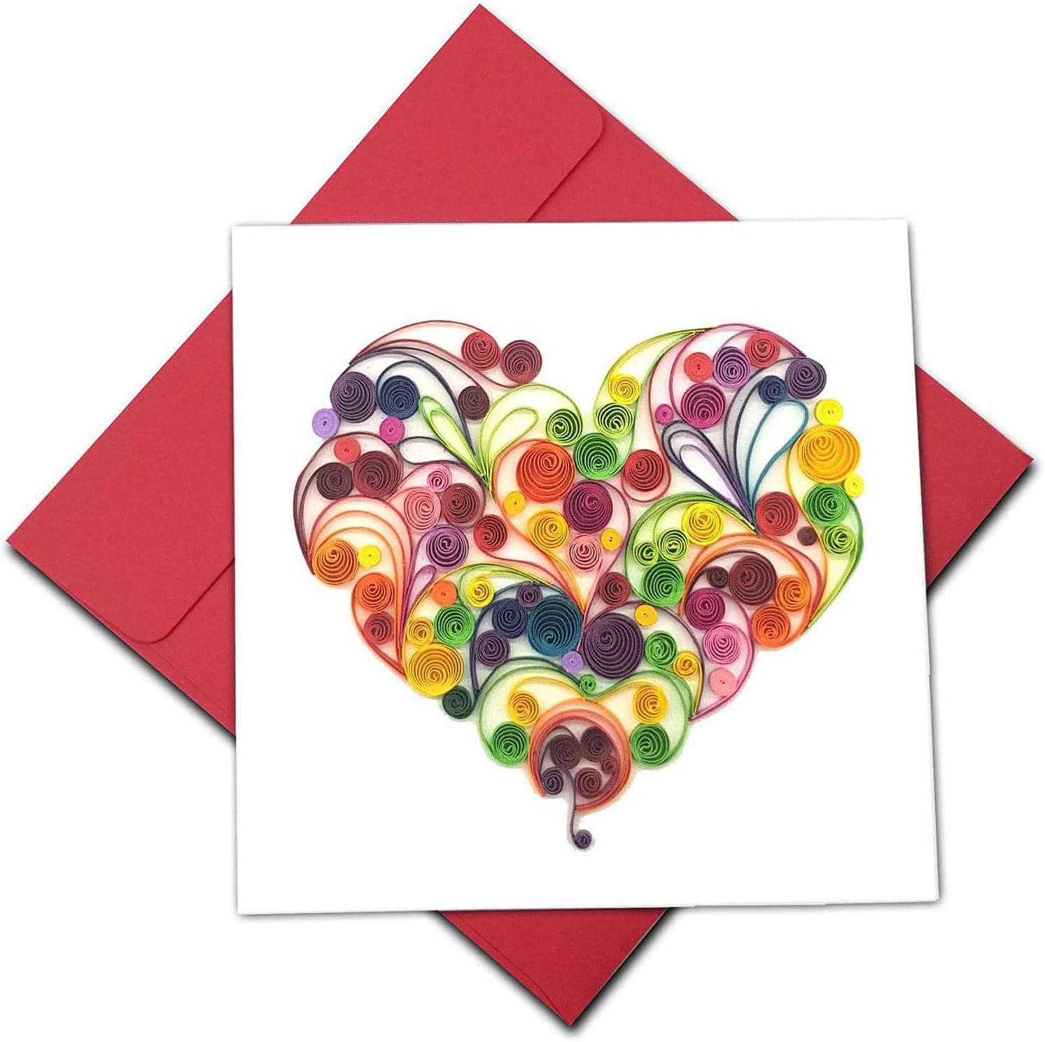 Quilling Card 3D Color Unique Dedicated Paper Handmade Art - Design Greeting Card for Christmas Birthday Anniversary Mother Thank You - Design Gift for Friend Love Mom with Envelop (Rose) (Rose Heart) Colorful Heart image 8 of 8 B08JMFQM4V