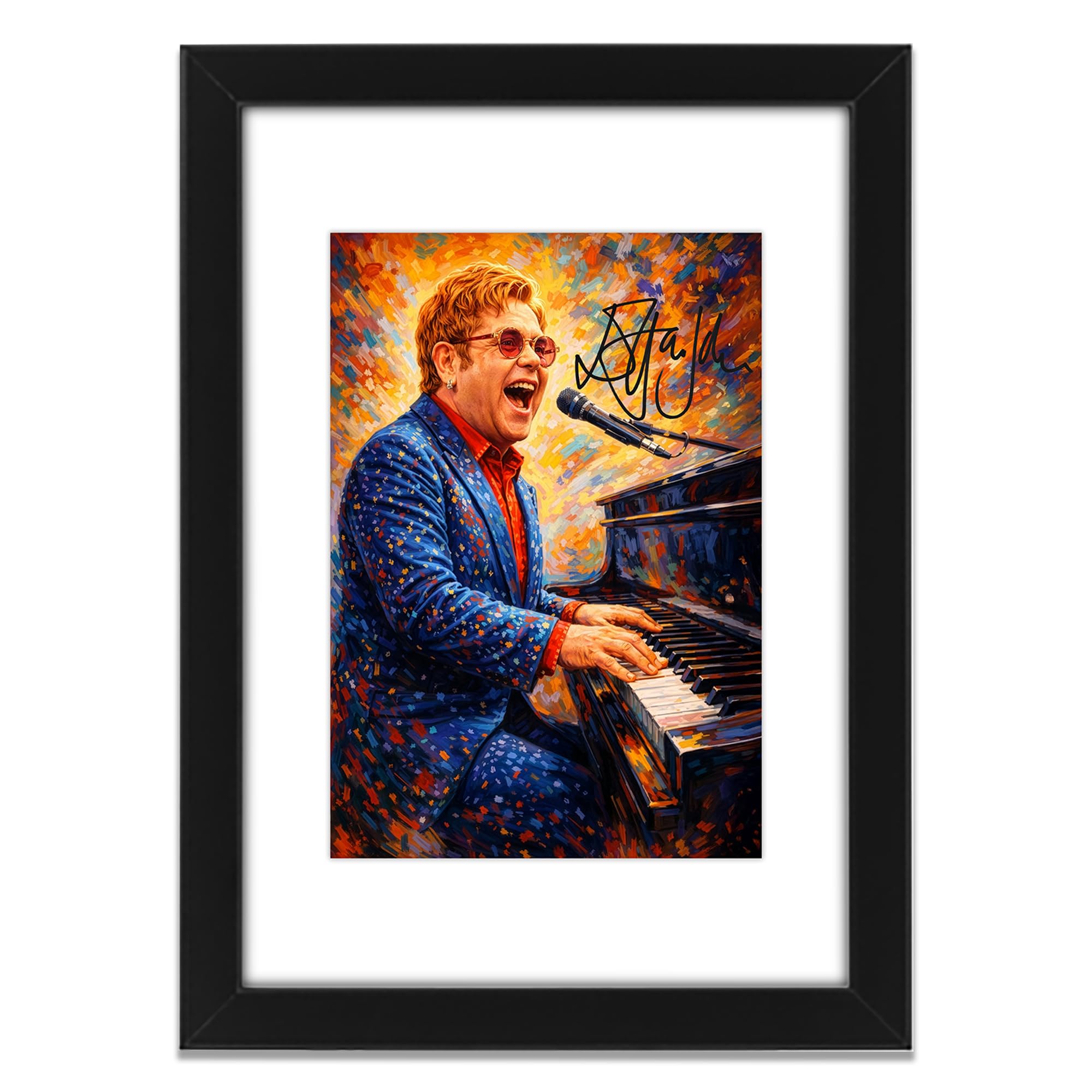 Stampa artistica da parete con autografo di Elton John Art, edizione limitata, idea regalo per fan, memorabilia da collezione, Rocketman Legend Tribute (A3 incorniciata con passepartout)
