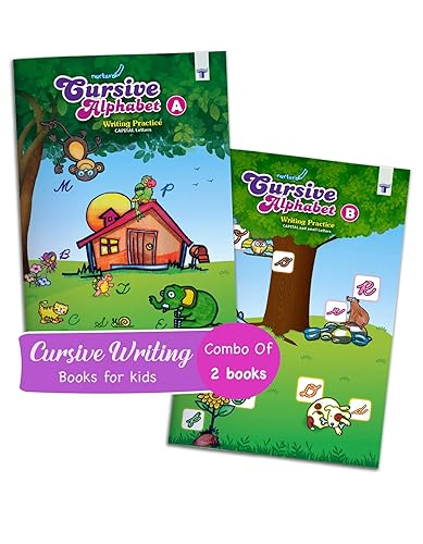 Nurture English Cursive Alphabet Practice Books for Kids | 5 to 8 Year Old | Practice Writing Capital and Small Letters for Children | Book A and B - Set of 2 Books