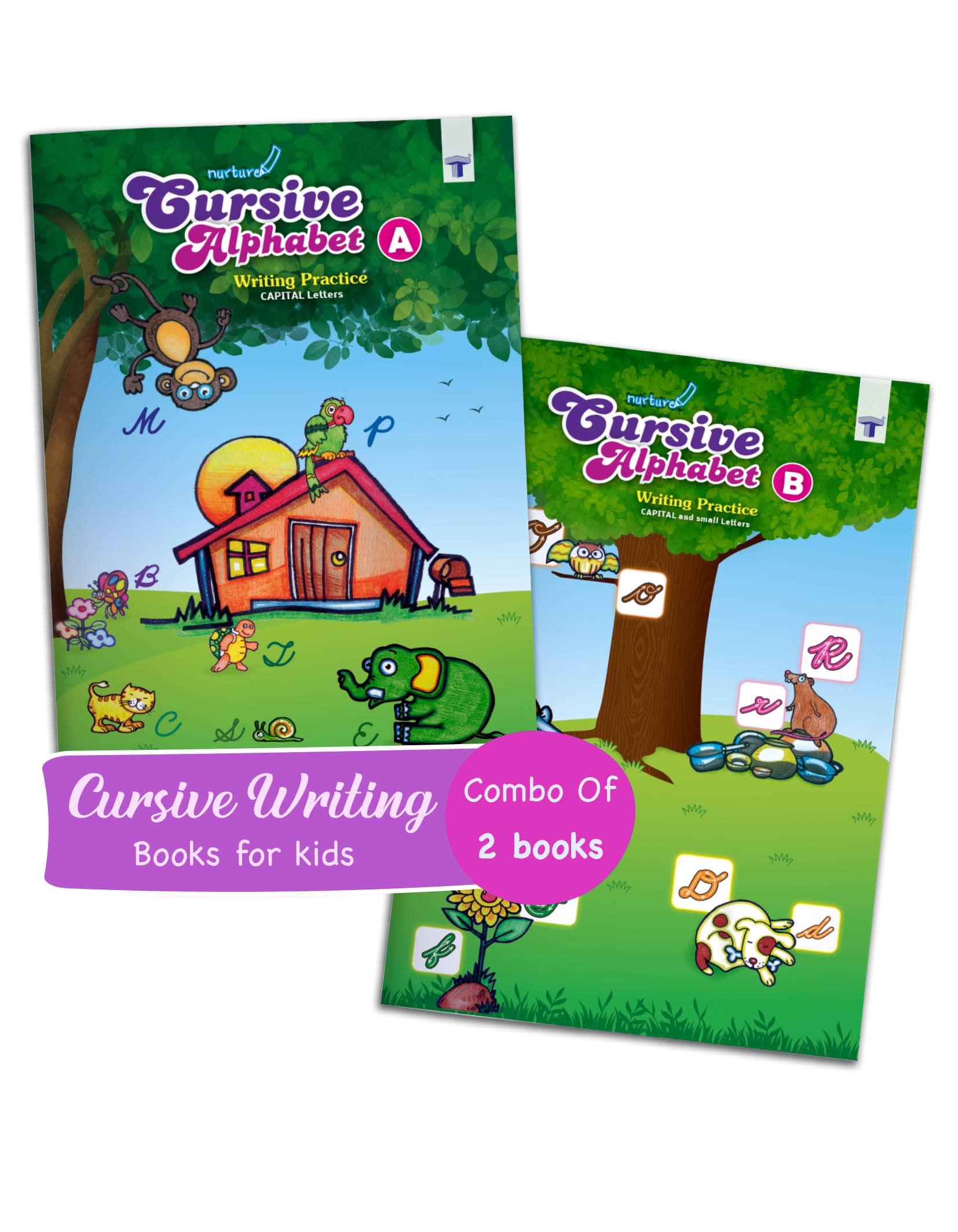 Nurture English Cursive Alphabet Practice Books for Kids | 5 to 8 Year Old | Practice Writing Capital and Small Letters for Children | Book A and B - Set of 2 Books