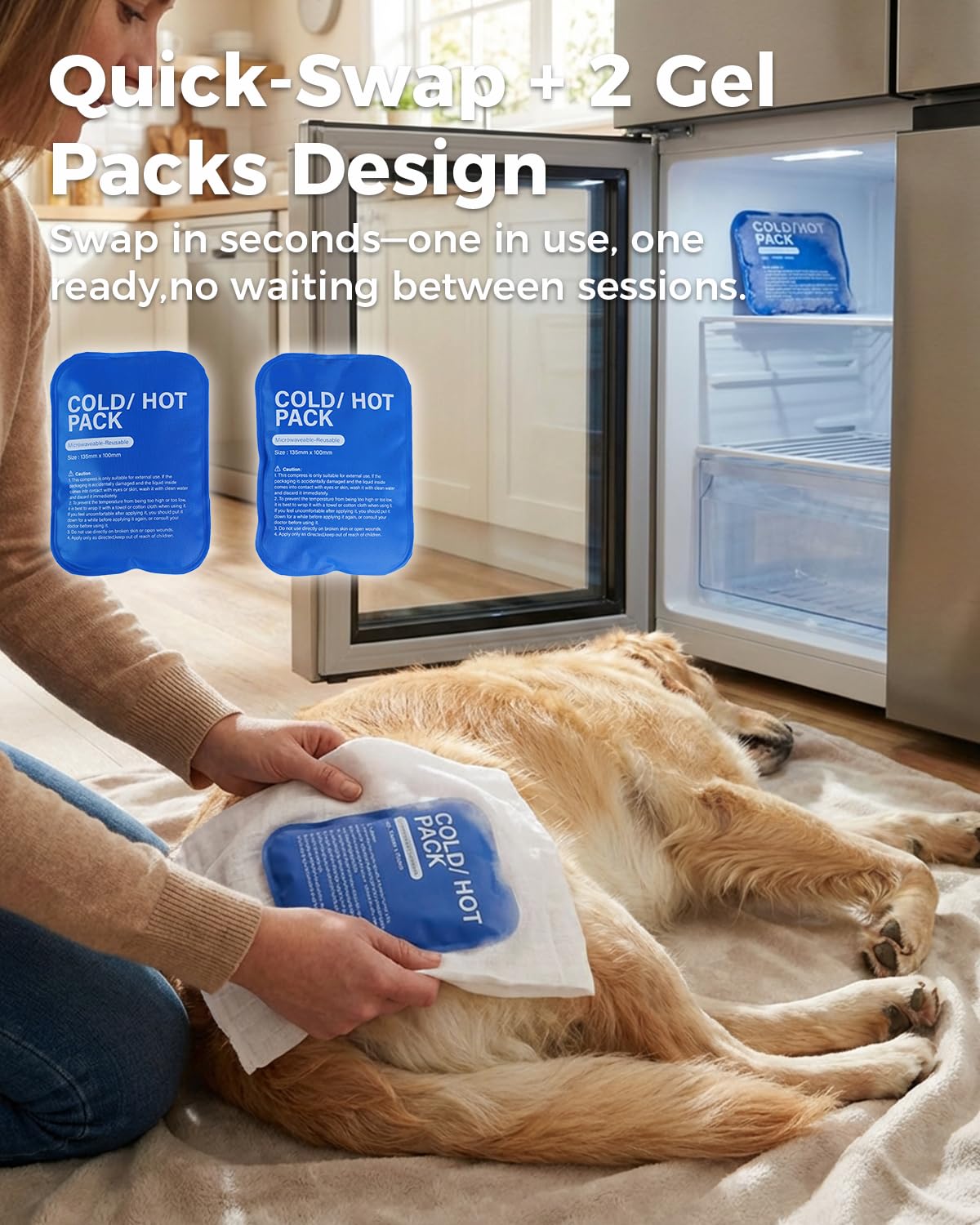 Soporte para displasia de cadera para perros, soporte de cadera para perros con terapia de frío y calor, 2 paquetes de gel incluidos, bolsillo de intercambio rápido, soporte ajustable para