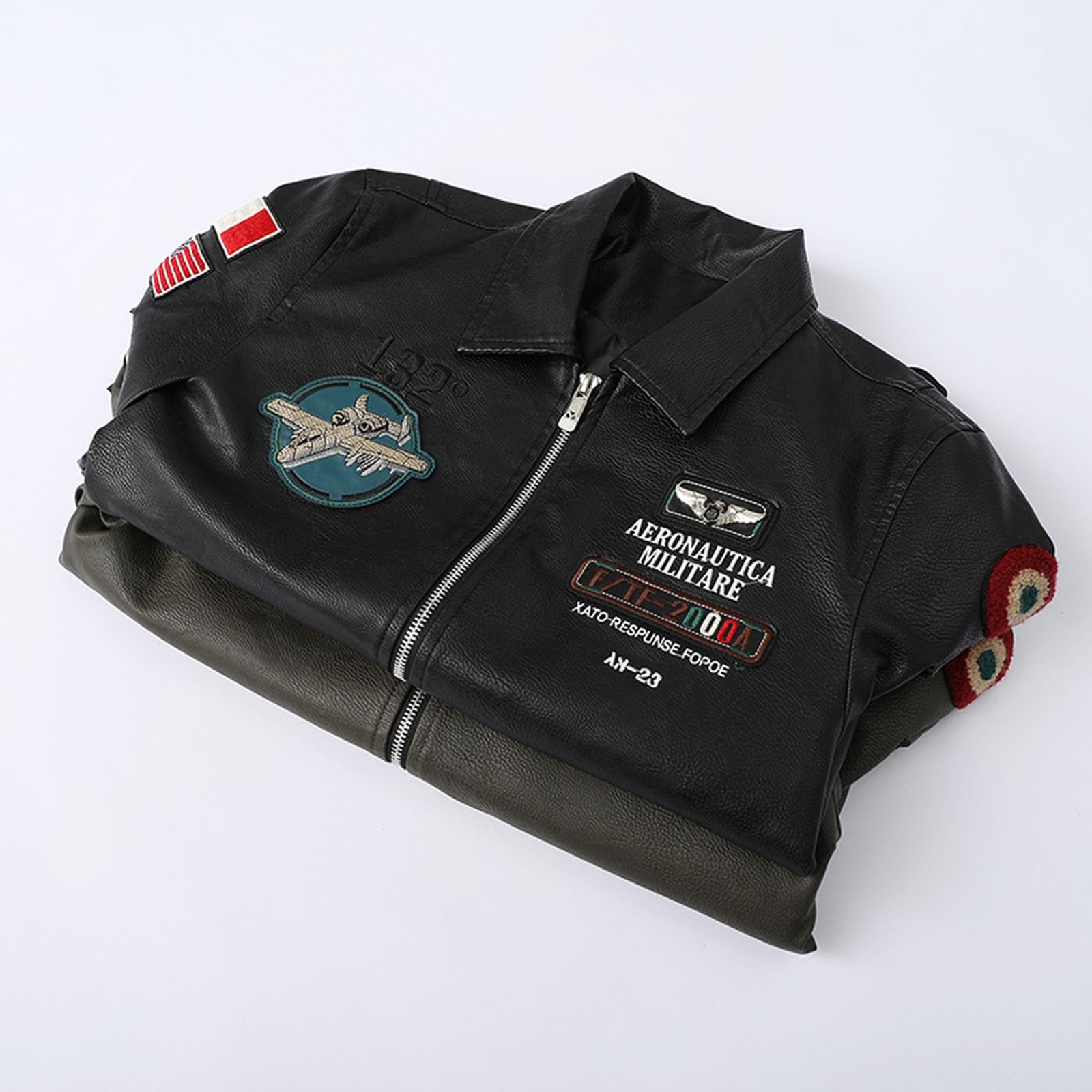 Generisch Giacca in pelle da uomo calda giacca invernale da pilota con distintivo aviatore, giacca softshell bomber stile militare, giacca da aviatore, giacca in pelle sintetica