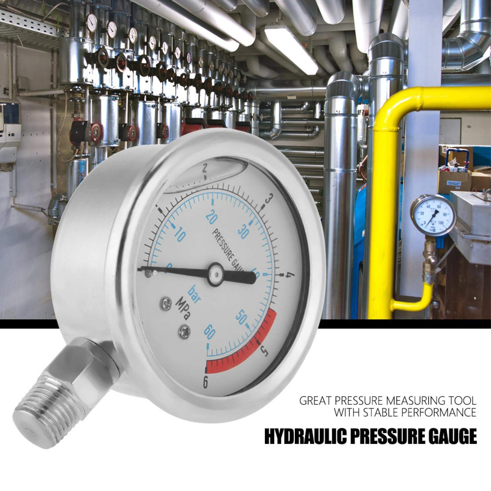 Manometro per Pressione dell'Aria, manometro per Pressione idraulica, 0-60 Bar 0-6 MPa 1/4" NPT 60 mm quadrante manometro per Pressione dell'Acqua idraulica