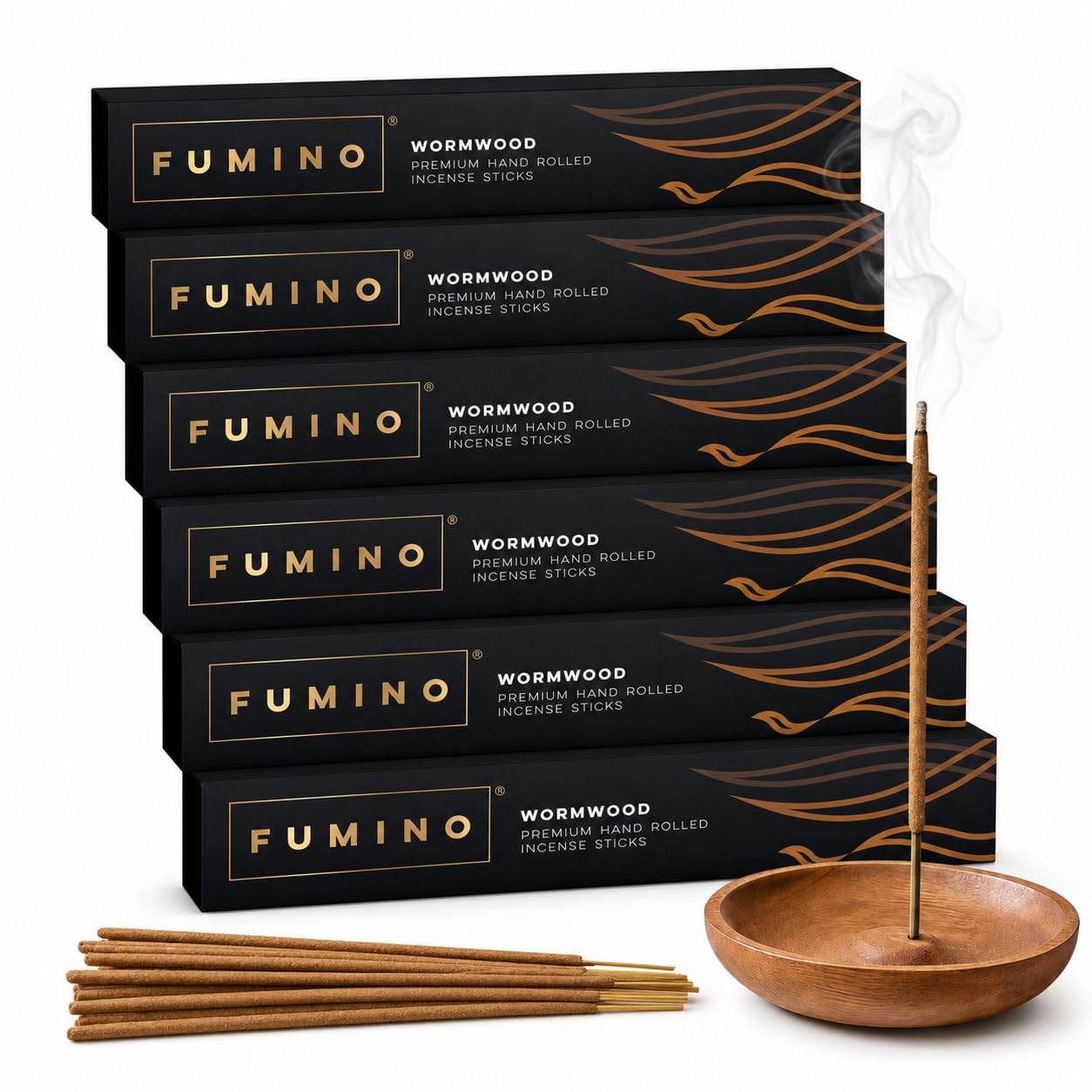Fumino Wormwood Incense Sticks 84 Pack 6 Boxes 90g - Handmade Masala Agarbatti Joss Sticks, Natural Low-Smoke Incense for Relaxation & Meditation, Herbal & Earthy Scent