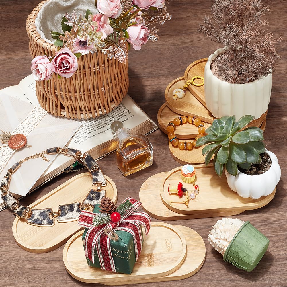 Lot de 12 plateaux de service ovales en bambou de 17 x 8,6 cm, petits plateaux décoratifs pour salle de bain, cuisine, petit déjeuner, porte-savon, bougeoir et accessoires d'organisation