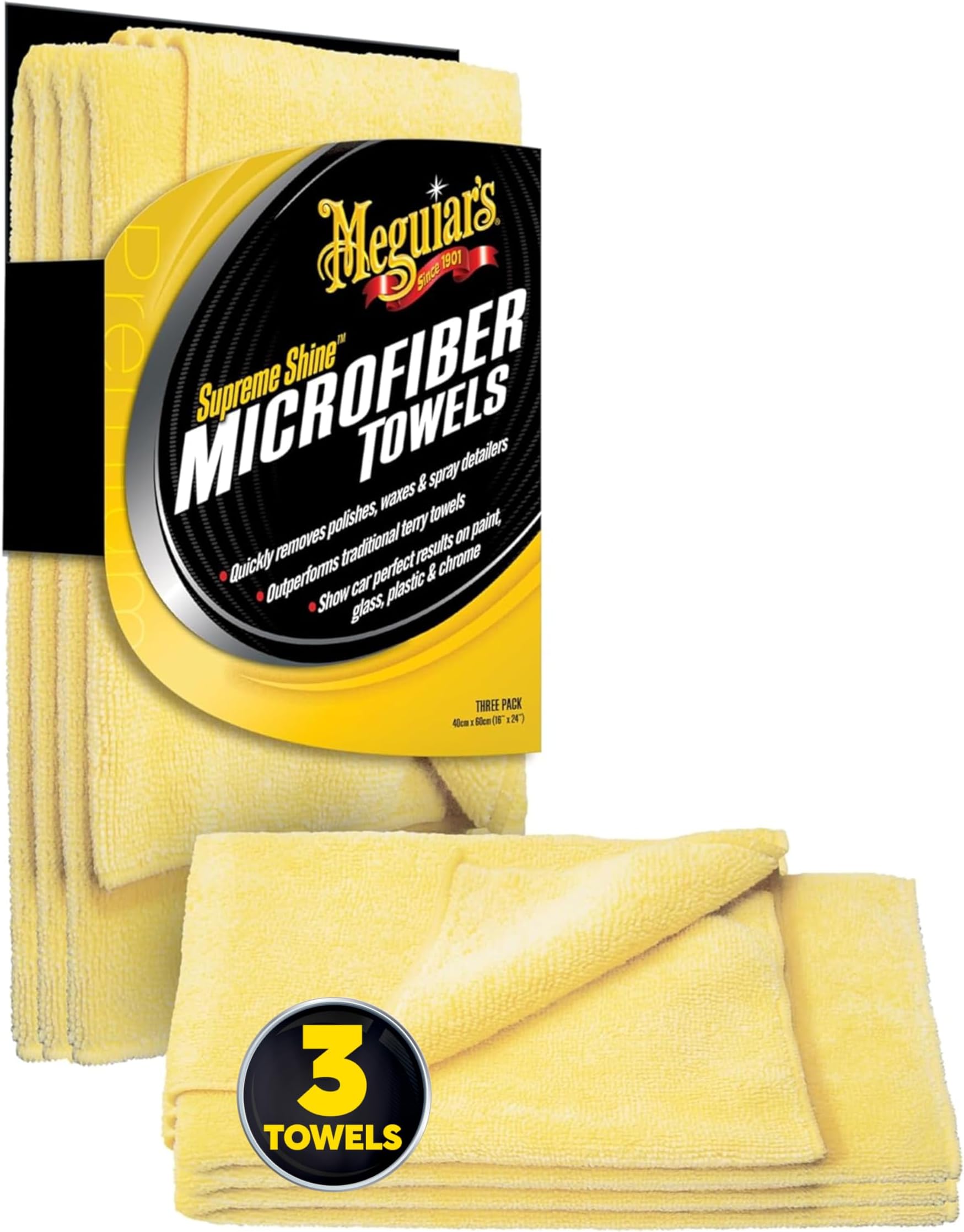 X2020EU Supreme Shine Microfibre Car Cleaning Towels (3 Pack), Yellow