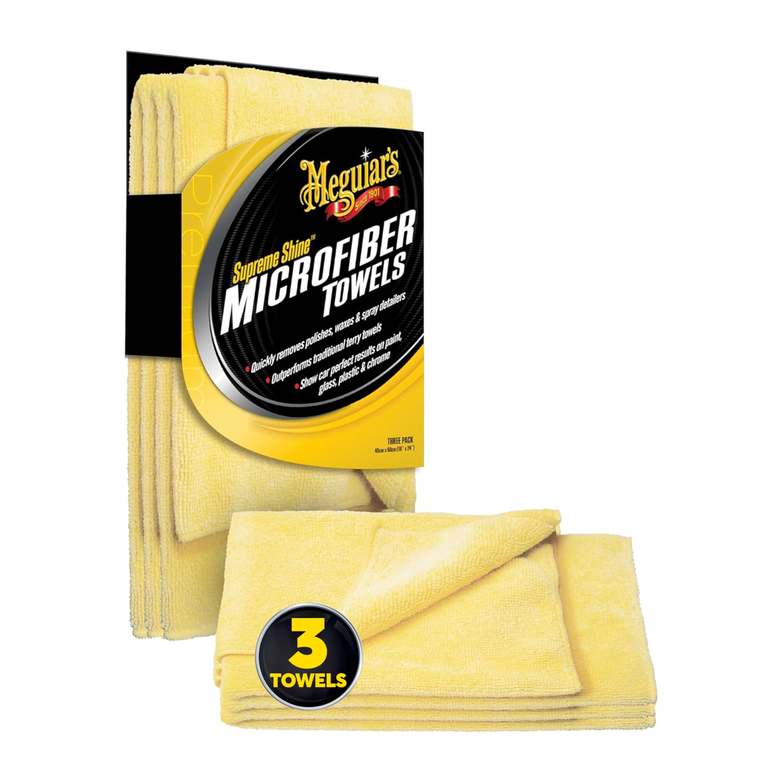 – Meguiar's X2020EU Supreme Shine Microfibre Car Cleaning Towels (3 Pack), Yellow