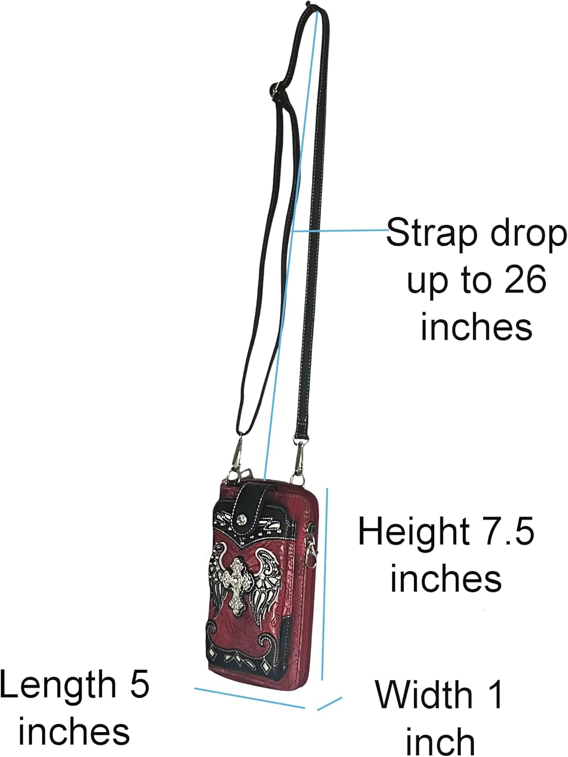 Small Western Crossbody Purse Wallet Combo With Rhinestone Cross Phone Carrier Key Ring Bag for Women