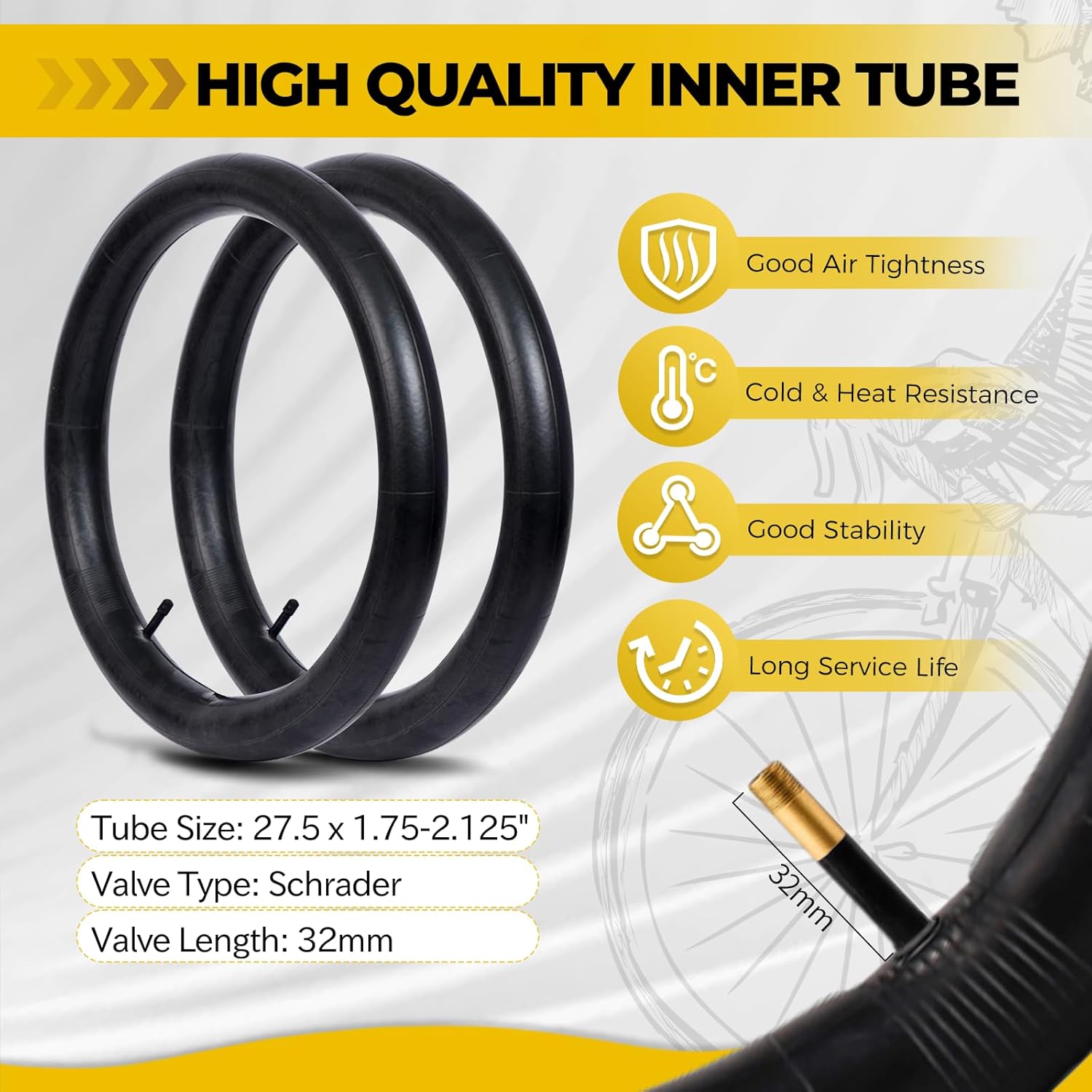 2-Pack 27.5 Inch Bike Tires, Floding Wear-Resistant 27.5x1.95 Mountain Bike Tires with 2 Inner Tubes & Tire Levers Replacement Set for Hybrid Bikes, Urban Commuting Bicycle and Leisure Bikes