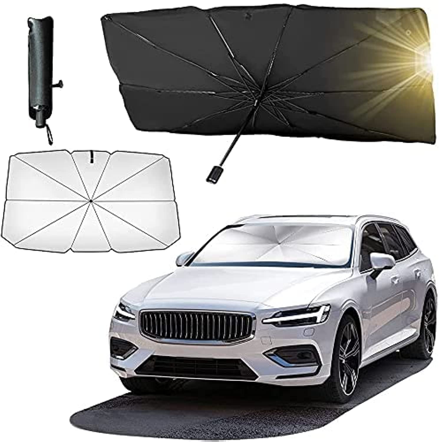 Gitesh Car Sun Protector Parasol, Stable Holding Reflection Durable Radian Frame Car Windshield Parasol Cooling Effect Foldable for Vehicle | Car Front Window for Auto Windshield Covers Trucks Cars