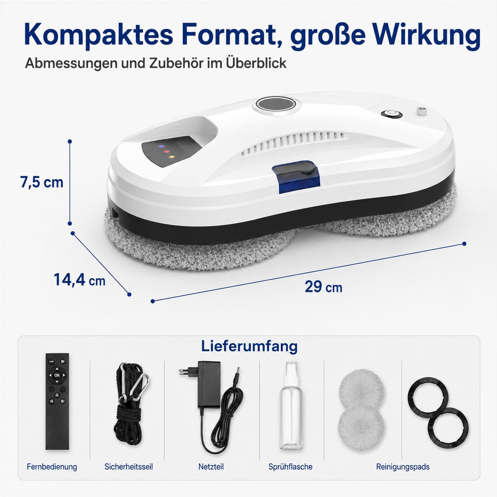 Osmo Roboclean Fensterputzroboter - 3 Automatische Reinigungsmodi | Automatischer Fensterreiniger mit Starker Saugkraft & Wassersprühen - Intelligente Navigation & Kantenerkennung,Fernsteuerung