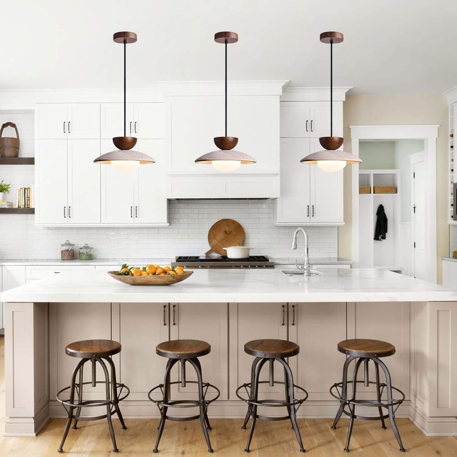 Generico Lampada A Sospensione Wabi A In Legno Di Travertino Giallo Da Soffitto Regolabile Nordica