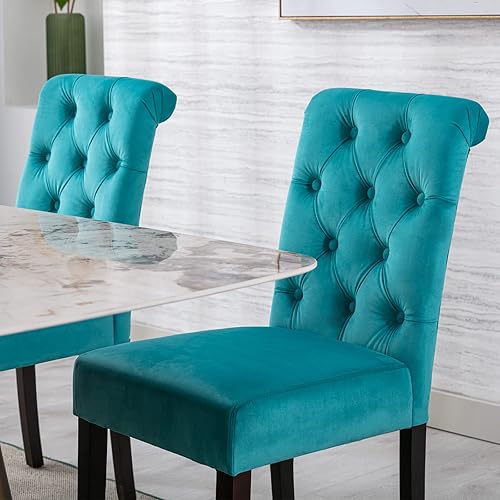 Miniatura 4 de Juego de 4 sillas de comedor tapizadas de terciopelo de madera maciza copetudas, con respaldo alto, sillas Parsons sin brazos para cocina y comedor,