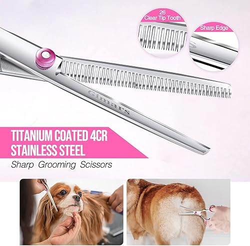 Miniatura 39 de Gimars 4CR - Tijeras 6 en 1 de acero inoxidable de aseo para mascotas, para perros, gatos y otros animales, resistentes con revestimiento de titanio.