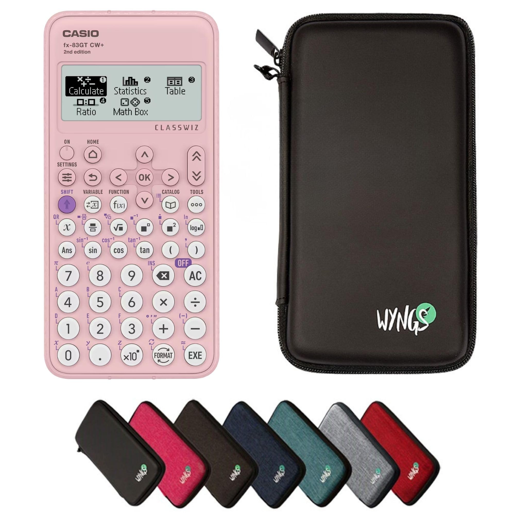 Casio fx-83GTCW+ Pink including a WYNGS protective case in Black - Basic Set