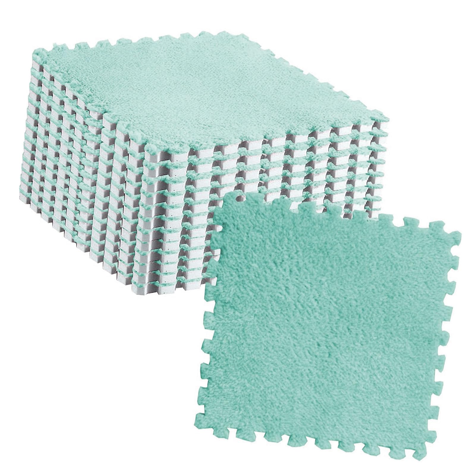 Tapis de Sol en Mousse, Puzzle en Peluche, Carreaux Moelleux, Découpables, Antidérapants, à Emboîtement, 10 Pièces (Menthe Verte)