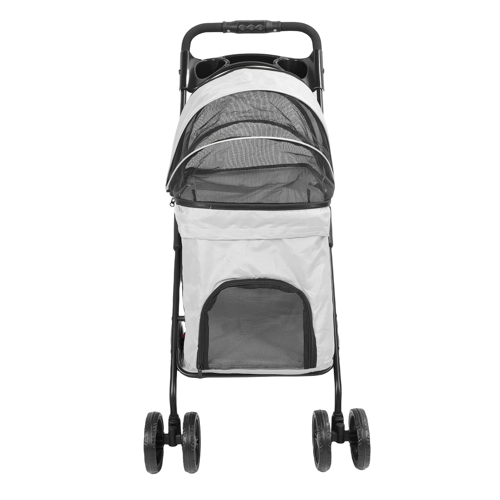 Carrito de Paseo para Perros Mediano-grande con Dosel con Cremallera Fácil, Malla Transpirable, Portavasos, Cochecito para Mascotas (Gris)