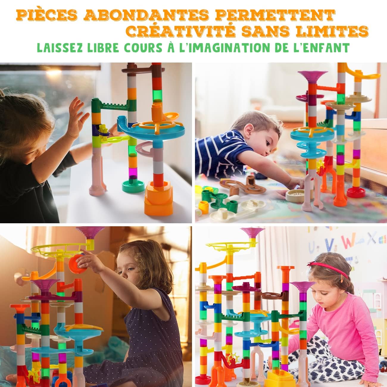 Ifollower Tricky Bille - 166 Pcs Circuit à Billes Couleurs Macaron, Éléments Ludiques Jeu de Construction d'un Labyrinthe Educatif, Sécurité Robuste Marble Rush Conviennent aux Enfant de Plus de 3 Ans