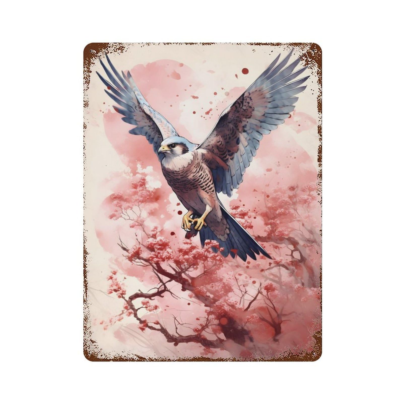Vintage Metal Tin Sign Falcon Cherry Blossom 15.7"x11.8", Industrial Home Decor for Farmhouse, Kitchen And Entryway Decor