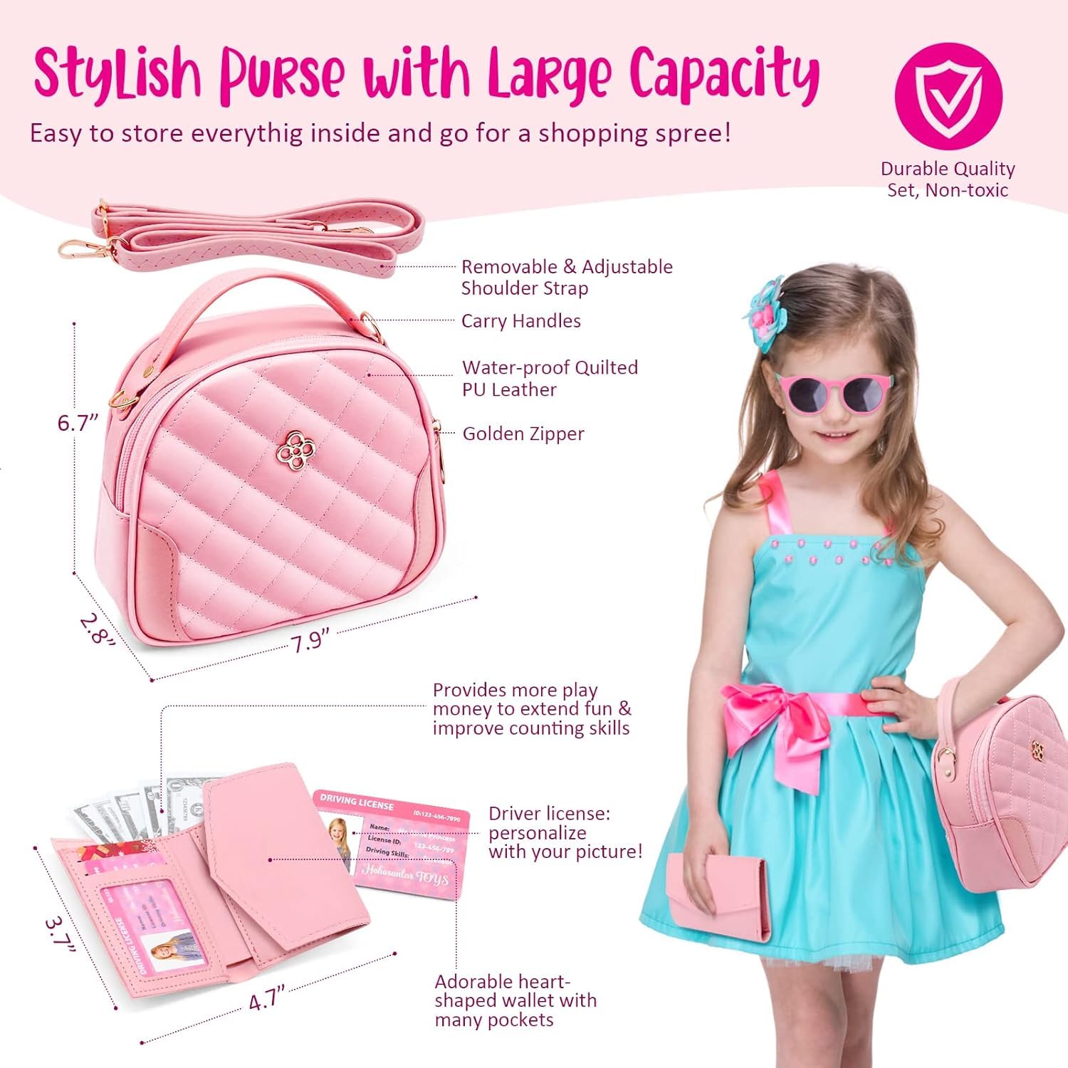 Hohosunlar Sac à Main Petite Fille, Faux Maquillage, DIY Licorne Bouteille d’Eau Fille, Watch, Téléphone Portefeuille Clés, Jouet de Princesse, Noël Cadeau d'anniversaire Jouet Filles 3 4 5 6 7 8 Ans